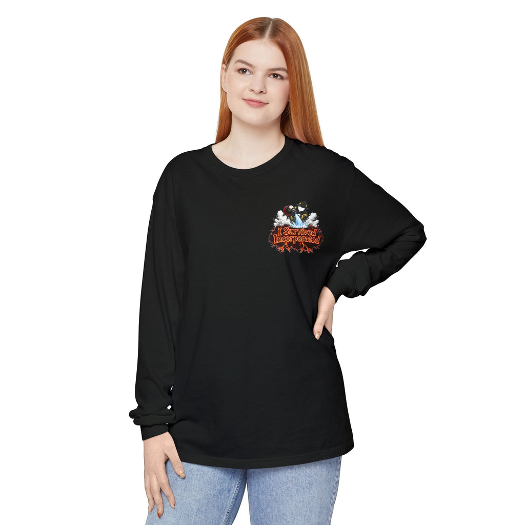 I Survived 2020 — "Please Stand By" Test Pattern Tee Wildfire Signal Edition Summer Premiere Unisex Garment-Dyed Long Sleeve T-Shirt