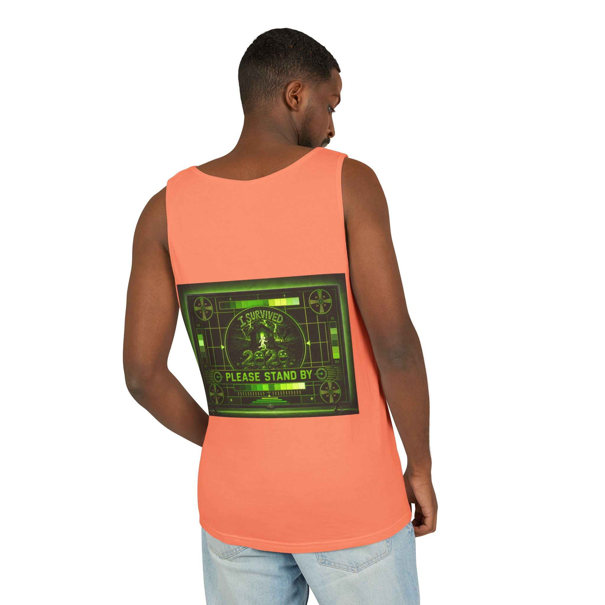 I Survived 2020 — "Please Stand By" Test Pattern Toxic Signal Tee Summer Premiere Unisex Garment-Dyed Tank Top