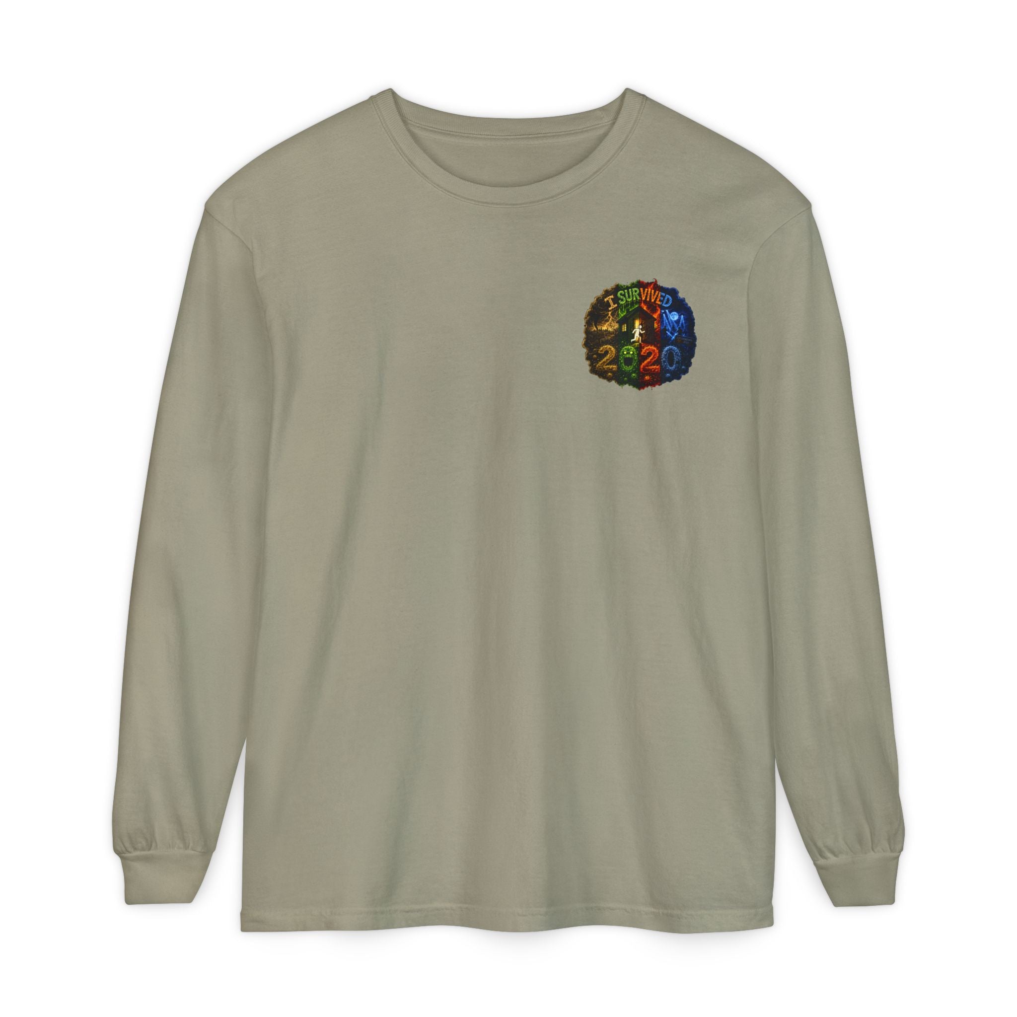 I Survived 2020 — "No Signal" Test Pattern Tee Alien Broadcast Finale Summer Premiere Garment-Dyed Long Sleeve T-Shirt