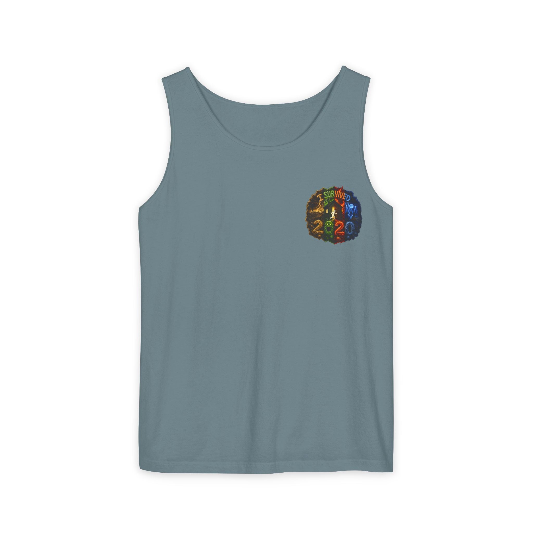 I Survived 2020 — "No Signal" Test Pattern Tee Alien Broadcast Finale Summer Premiere Unisex Garment-Dyed Tank Top