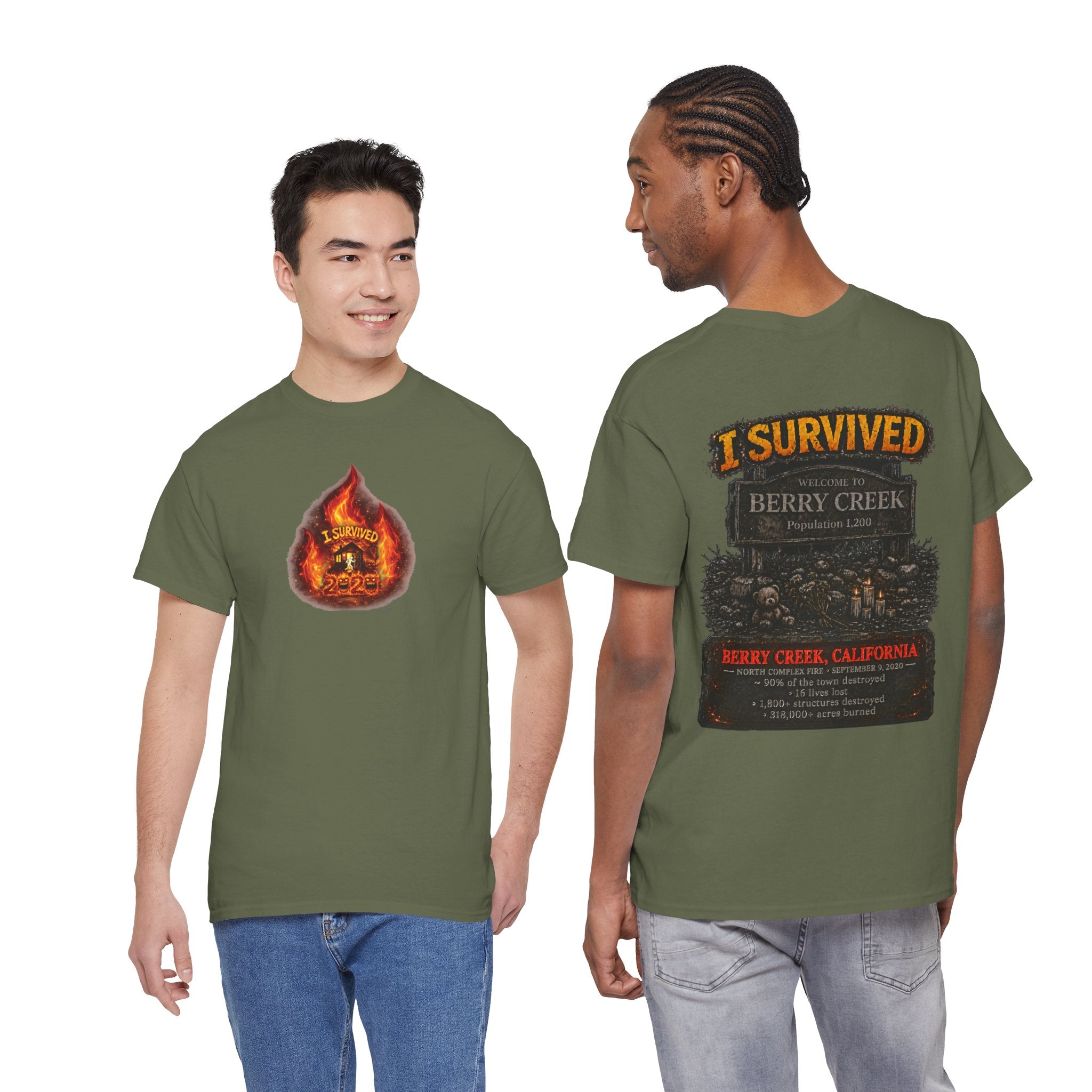 I Survived 2020 — WILDFIRES S2:E1: Director's Cut "Berry Creek" Memorial Unisex Heavy Cotton Tee