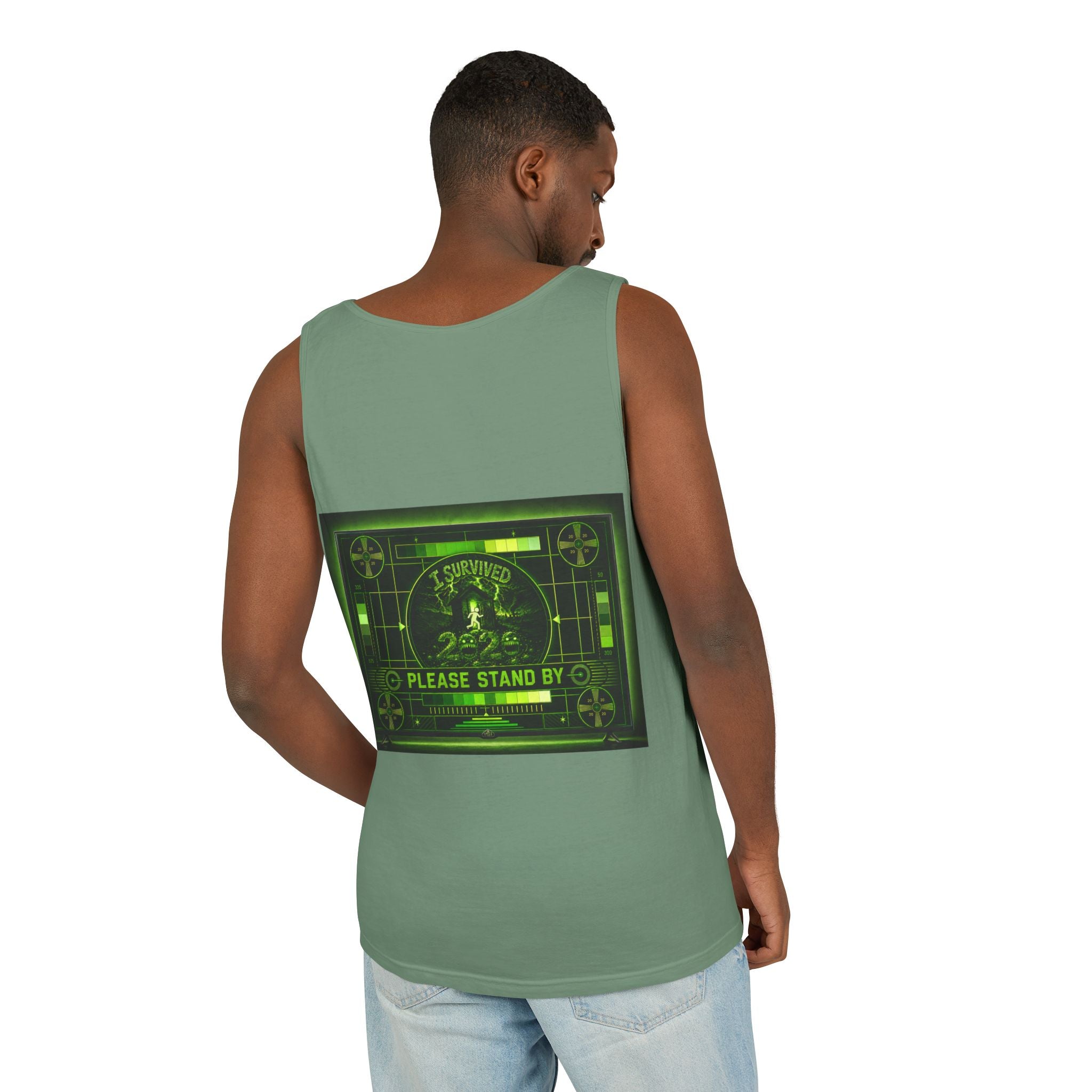 I Survived 2020 — "Please Stand By" Test Pattern Toxic Signal Tee Summer Premiere Unisex Garment-Dyed Tank Top