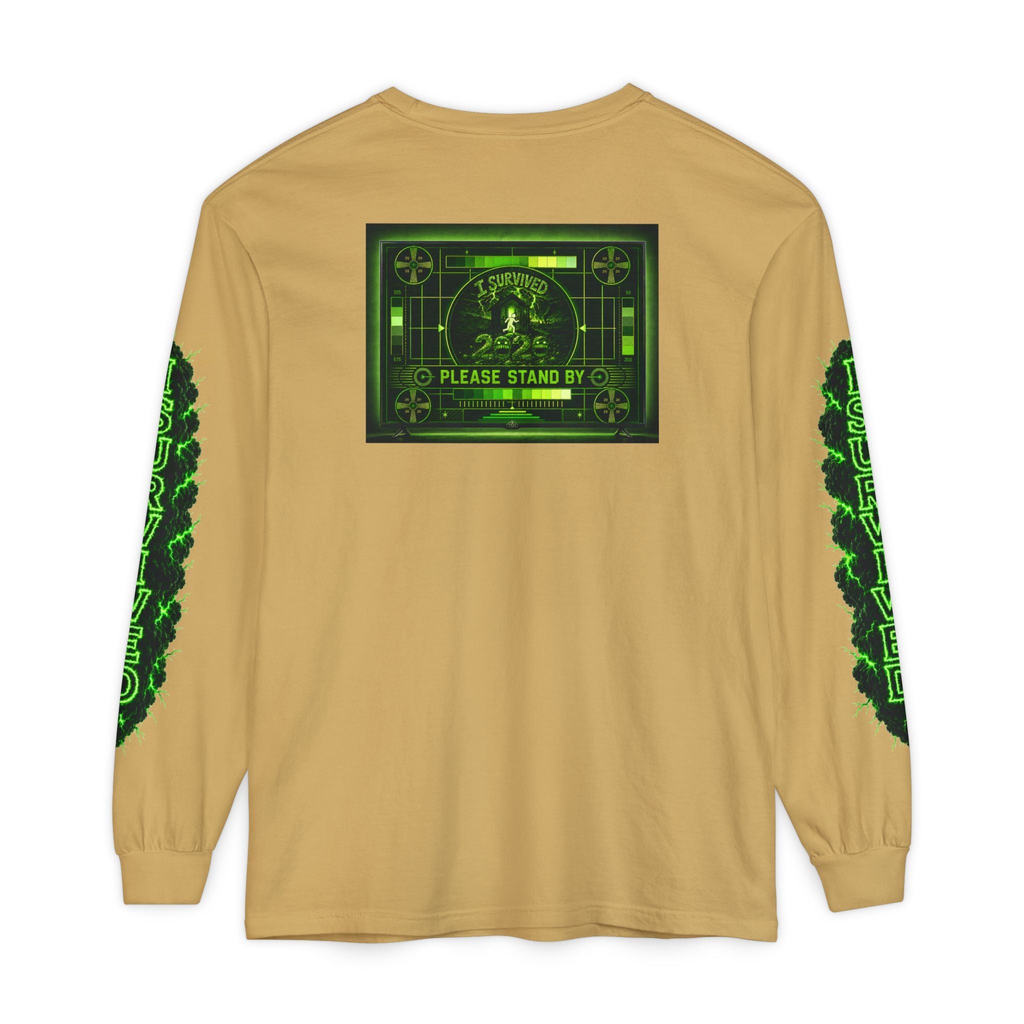 I Survived 2020 — "Please Stand By" Test Pattern Toxic Signal Tee Special Edition Summer Premiere Unisex Garment-Dyed Long Sleeve T-Shirt