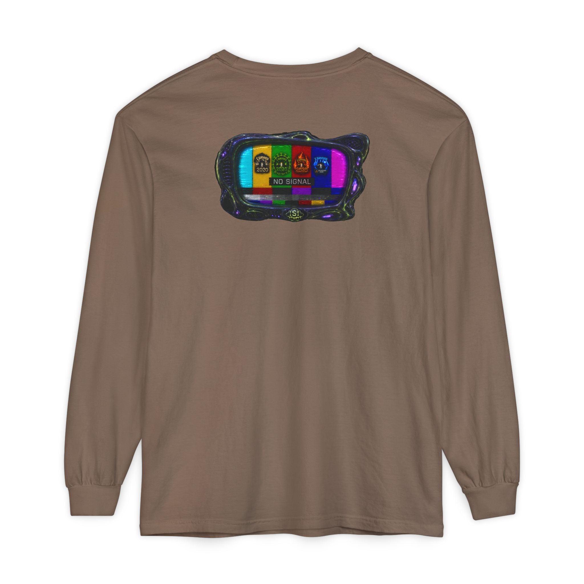 I Survived 2020 — "No Signal" Test Pattern Tee Alien Broadcast Finale Summer Premiere Garment-Dyed Long Sleeve T-Shirt