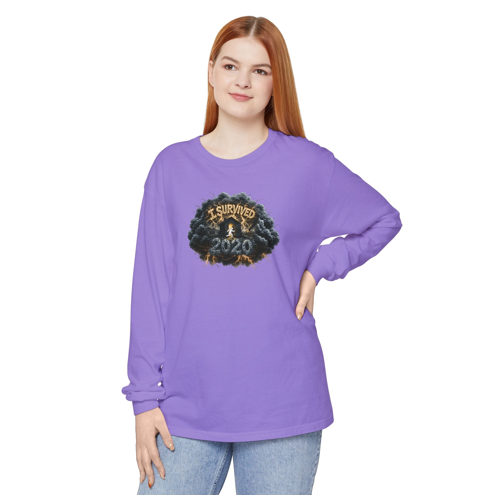 I Survived 2020 — Original PILOT Design: Director's Cut Unisex Garment-Dyed Long Sleeve T-Shirt
