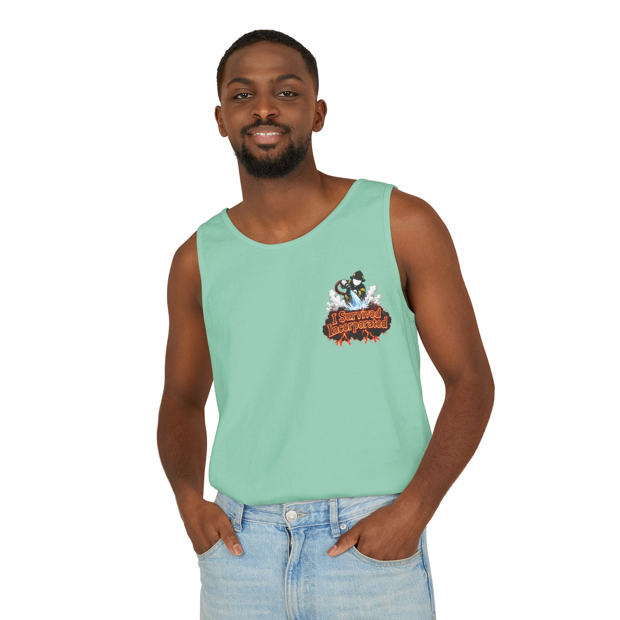 I Survived 2020 — "Please Stand By" Test Pattern Tee Wildfire Signal Edition Summer Premiere Unisex Garment-Dyed Tank Top