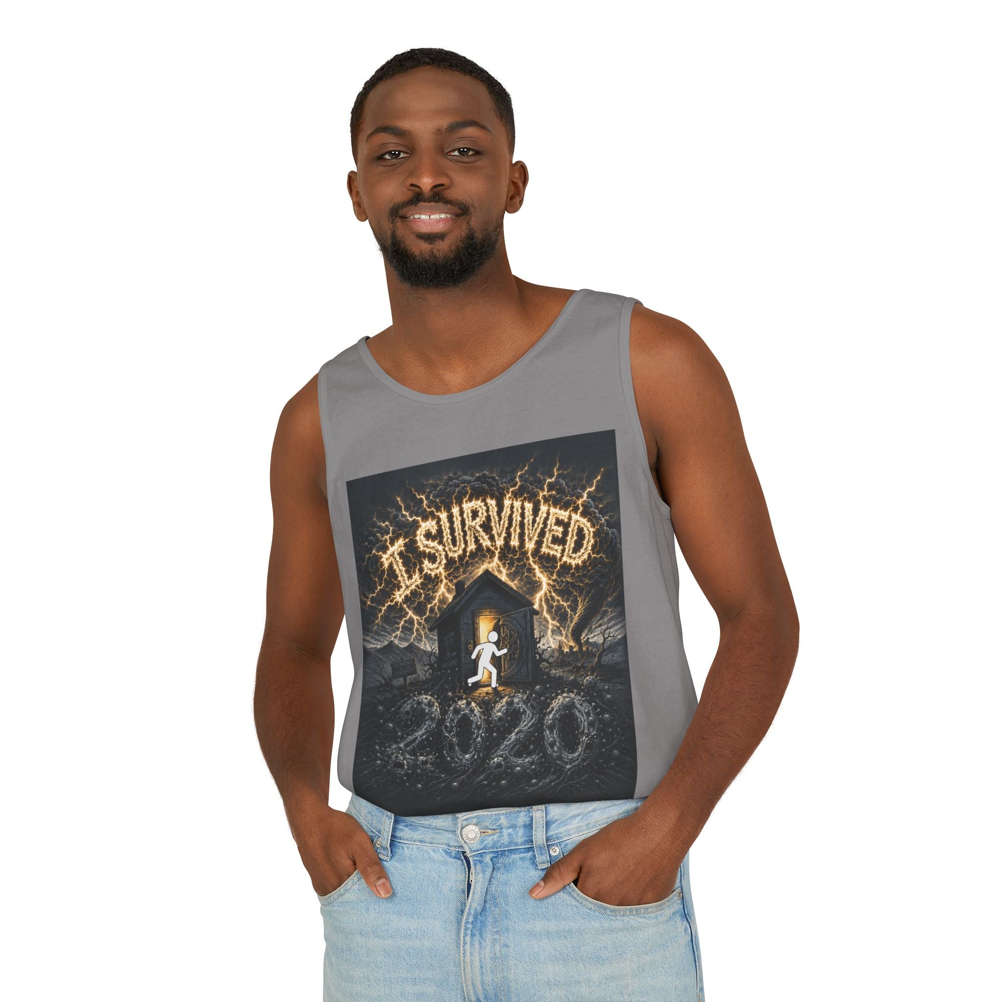 I Survived 2020 — Original Design Teaser Tee | Season 1 Premiere Drop Unisex Garment-Dyed Tank Top