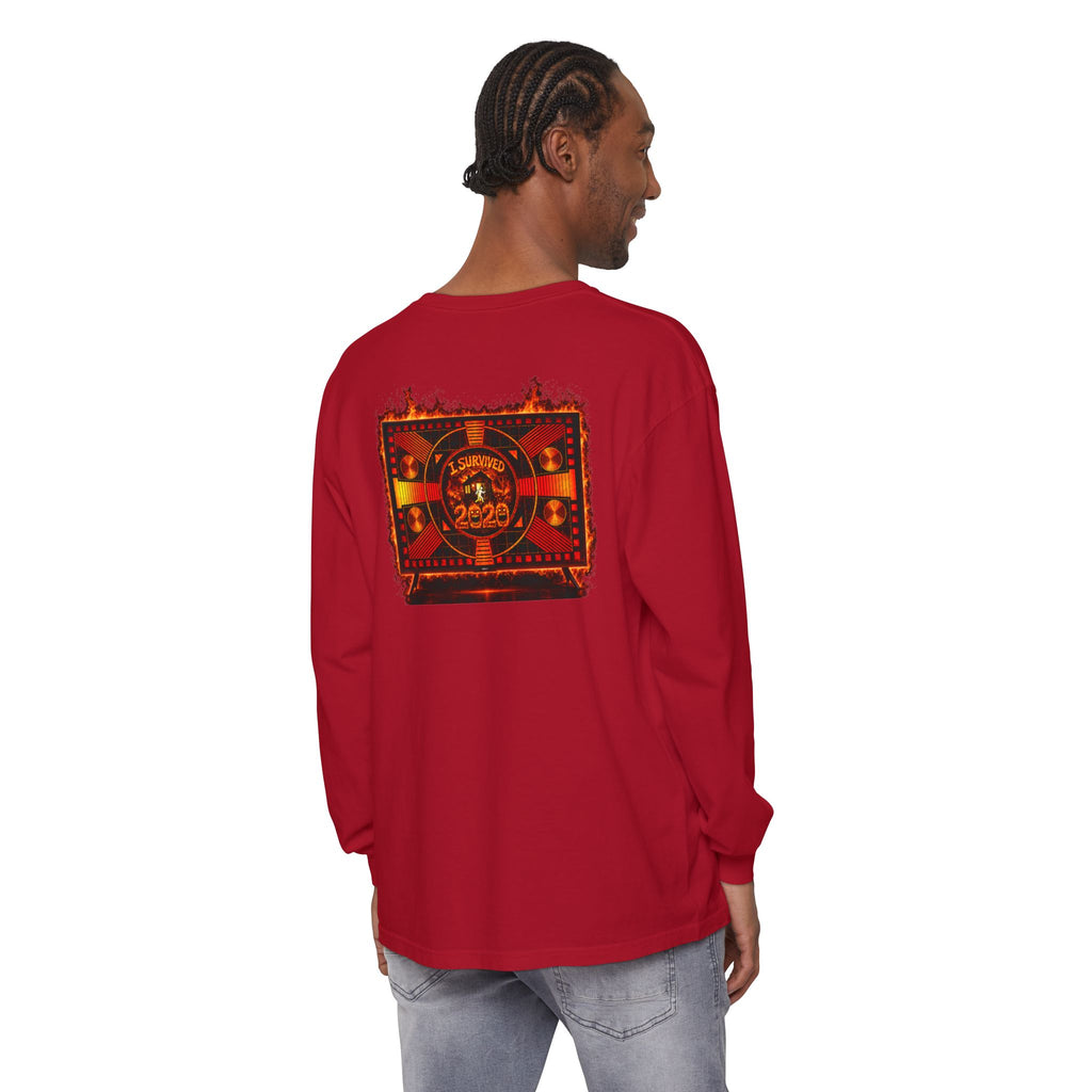 I Survived 2020 — "Please Stand By" Test Pattern Tee Wildfire Signal Edition Summer Premiere Unisex Garment-Dyed Long Sleeve T-Shirt