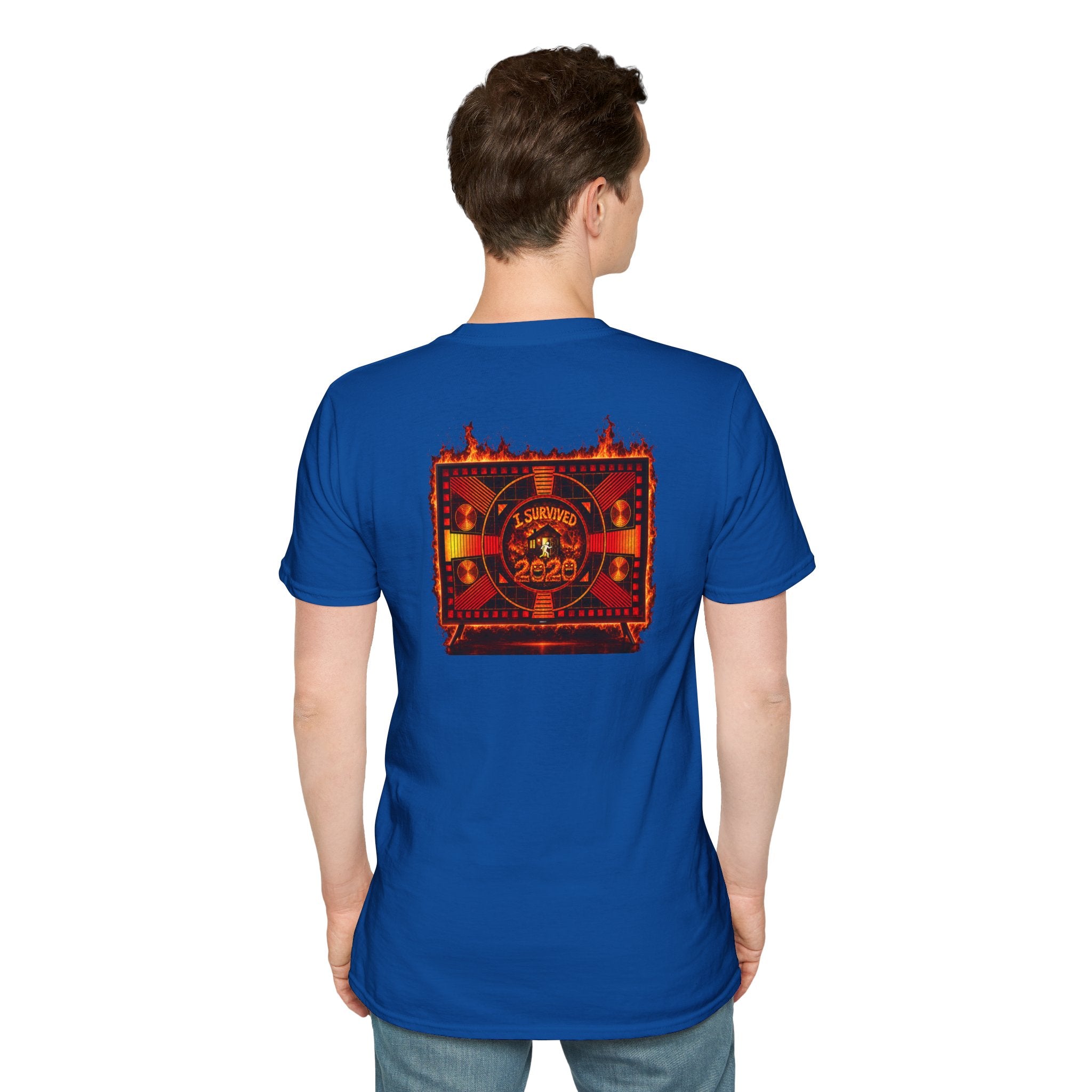 I Survived 2020 — "Please Stand By" Test Pattern Tee Wildfire Signal Edition Summer Premiere Unisex Softstyle T-Shirt
