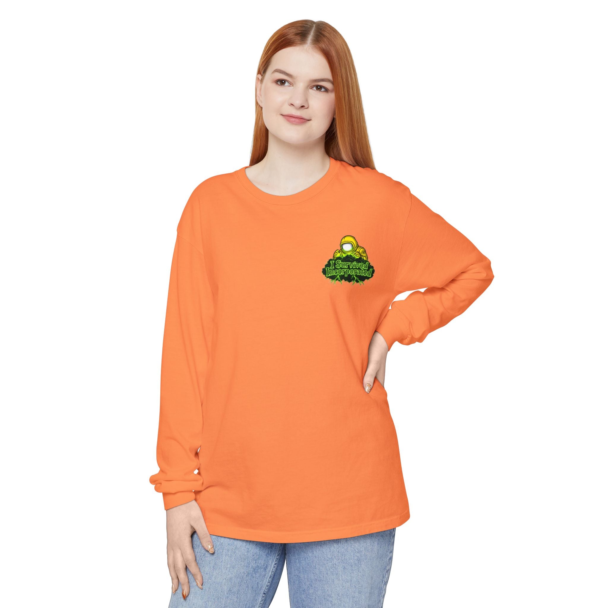 I Survived 2020 — "Please Stand By" Test Pattern Toxic Signal Tee Summer Premiere Unisex Garment-Dyed Long Sleeve T-Shirt