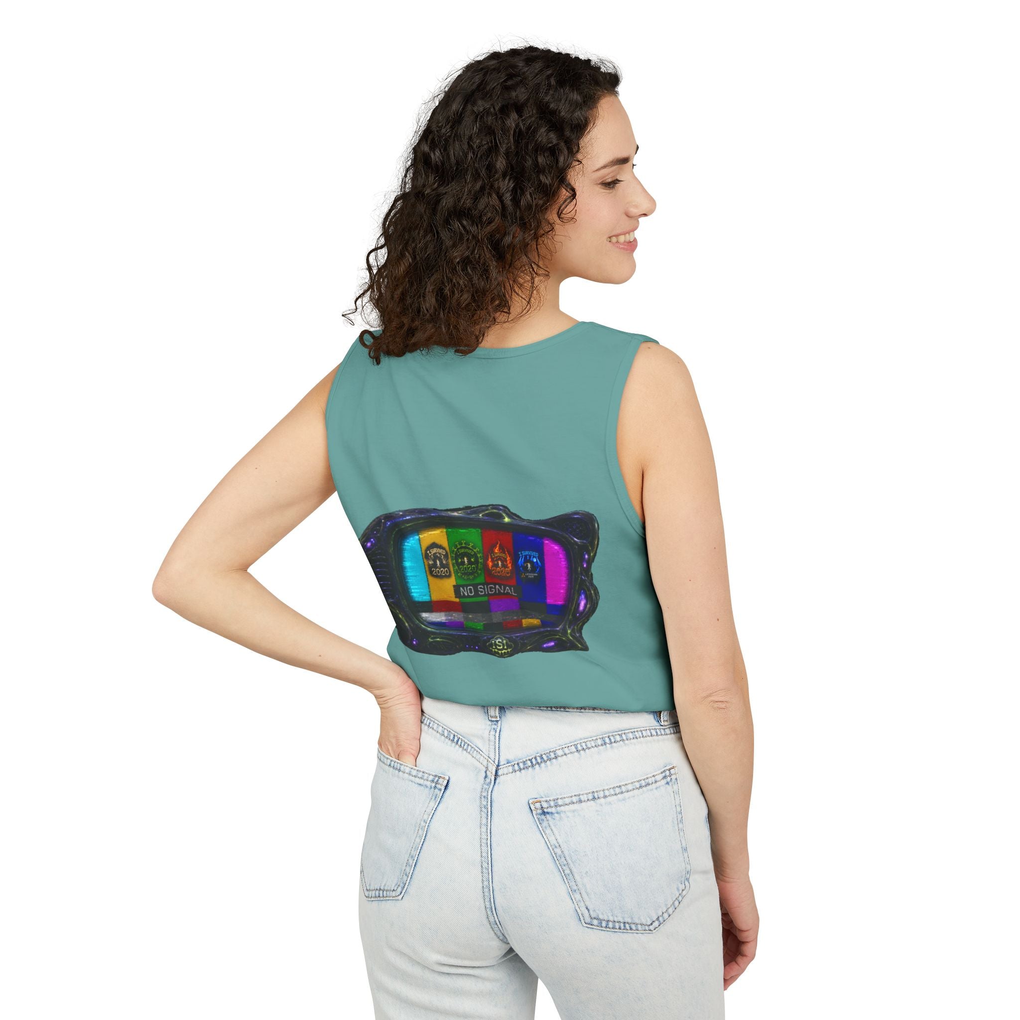 I Survived 2020 — "No Signal" Test Pattern Tee Alien Broadcast Finale Summer Premiere Unisex Garment-Dyed Tank Top