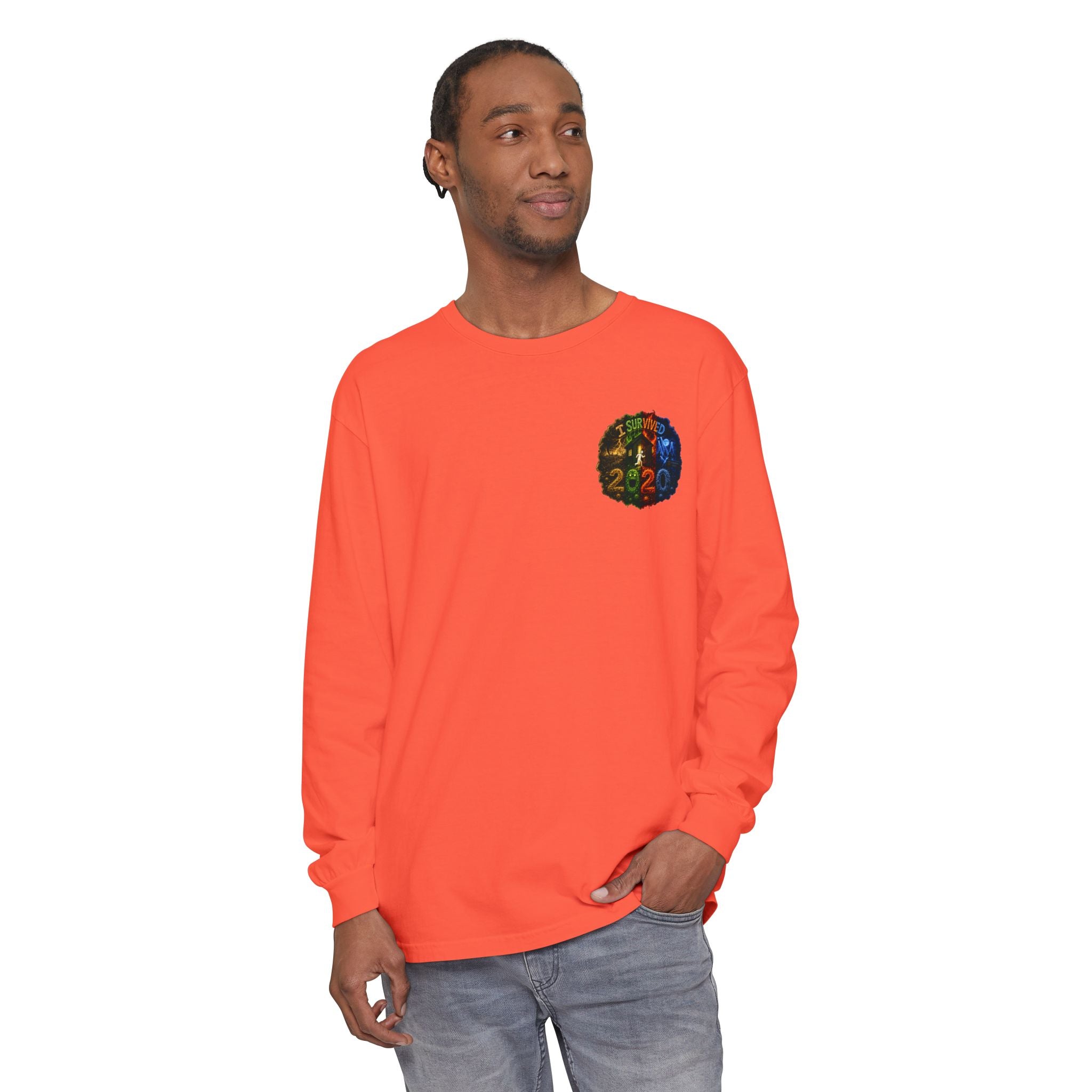 I Survived 2020 — "No Signal" Test Pattern Tee Alien Broadcast Finale Summer Premiere Garment-Dyed Long Sleeve T-Shirt