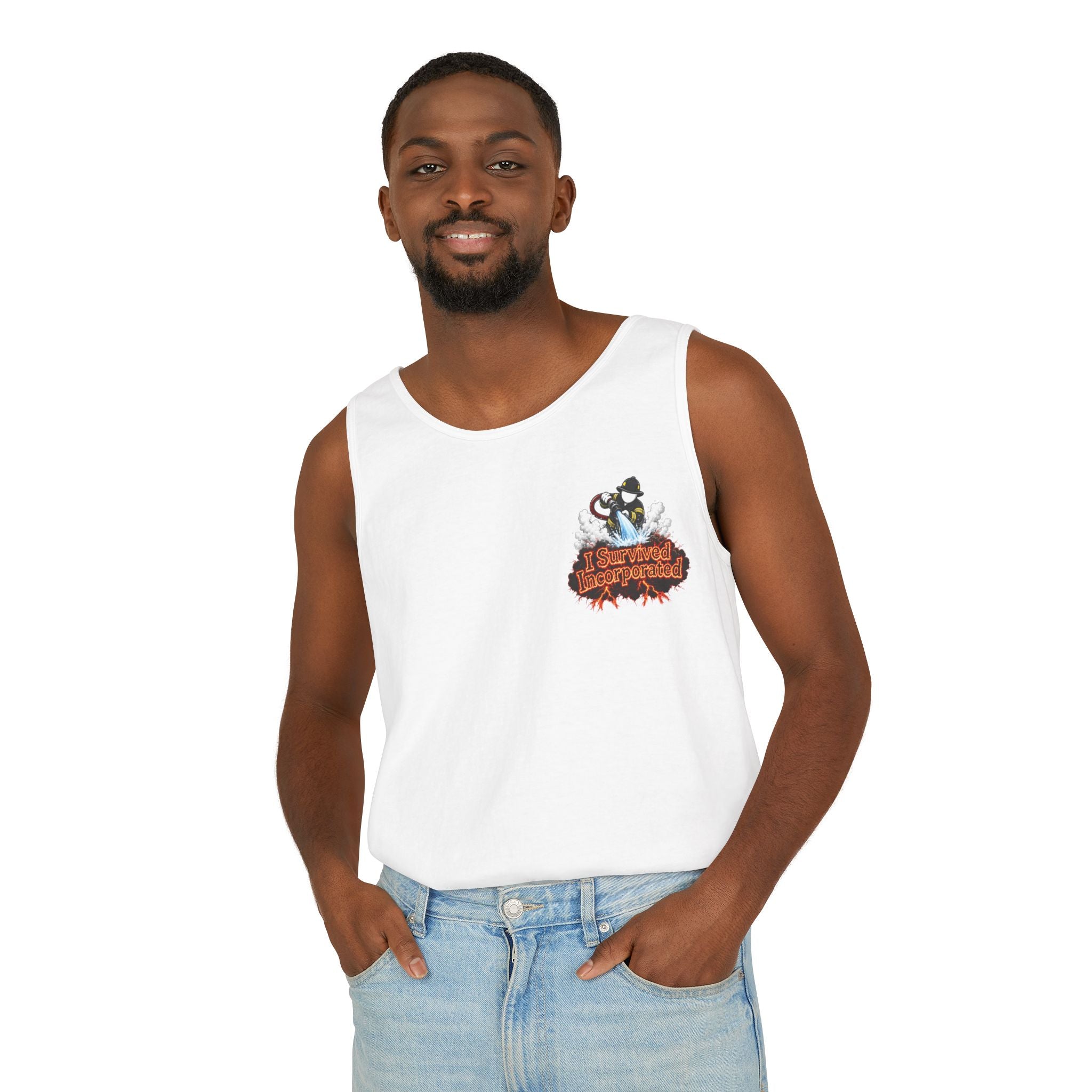 I Survived 2020 — "Please Stand By" Test Pattern Tee Wildfire Signal Edition Summer Premiere Unisex Garment-Dyed Tank Top