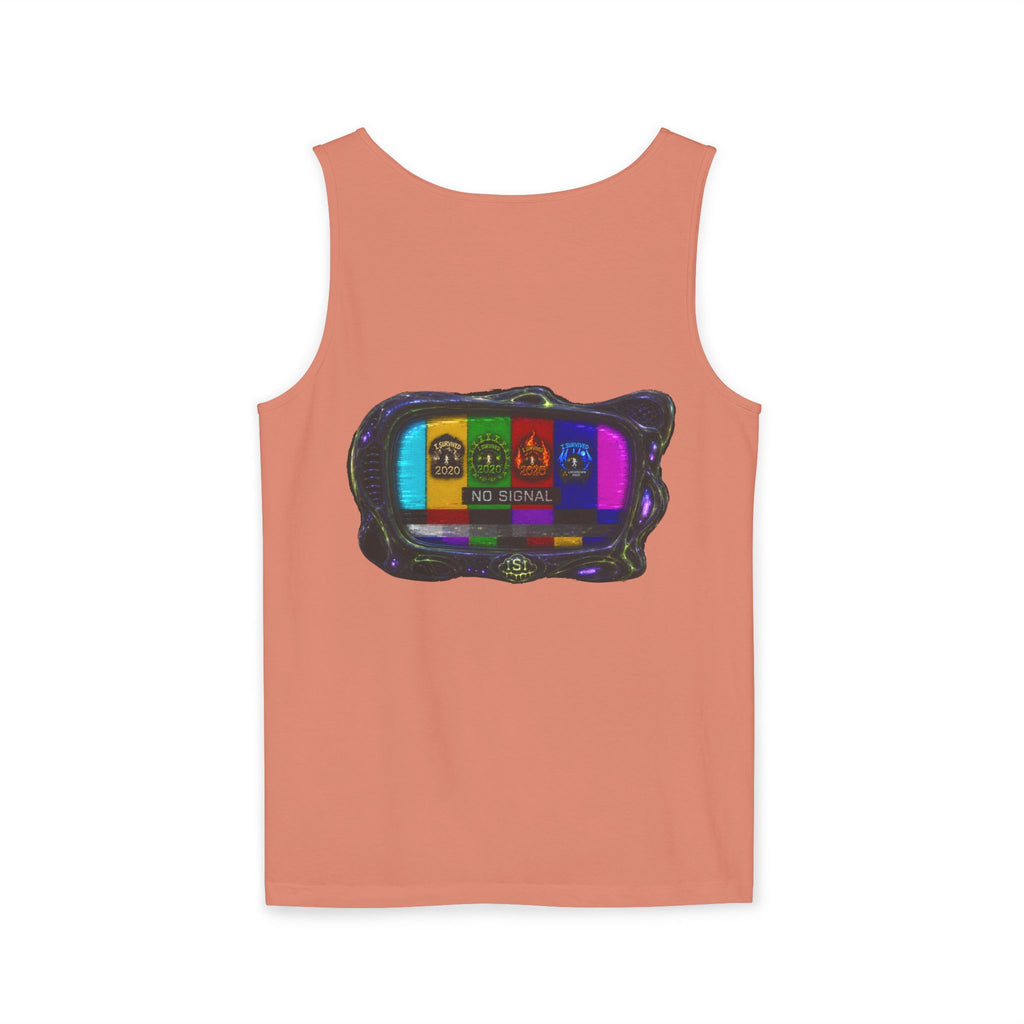 I Survived 2020 — "No Signal" Test Pattern Tee Alien Broadcast Finale Summer Premiere Unisex Garment-Dyed Tank Top