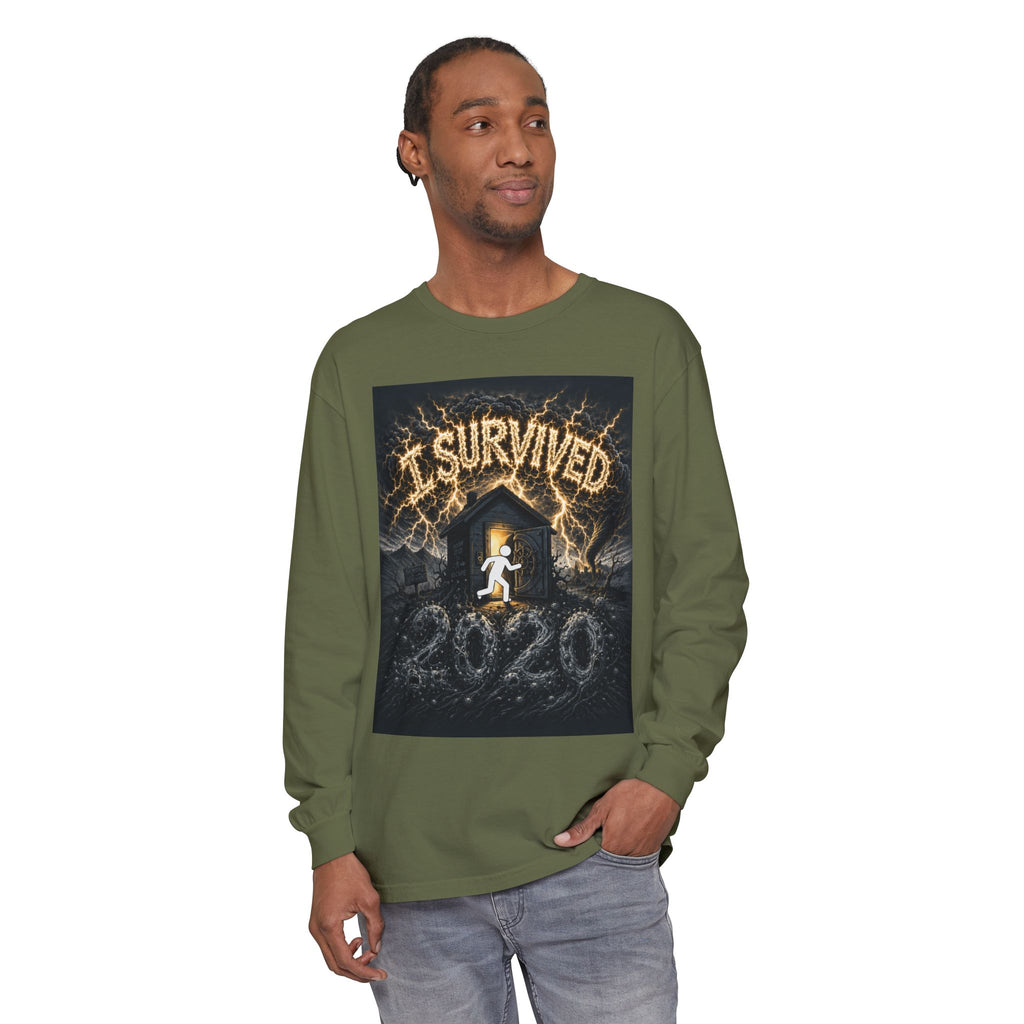 I Survived 2020 — Original Design Teaser Tee | Season 1 Premiere Drop Unisex Garment-dyed Long Sleeve T-Shirt