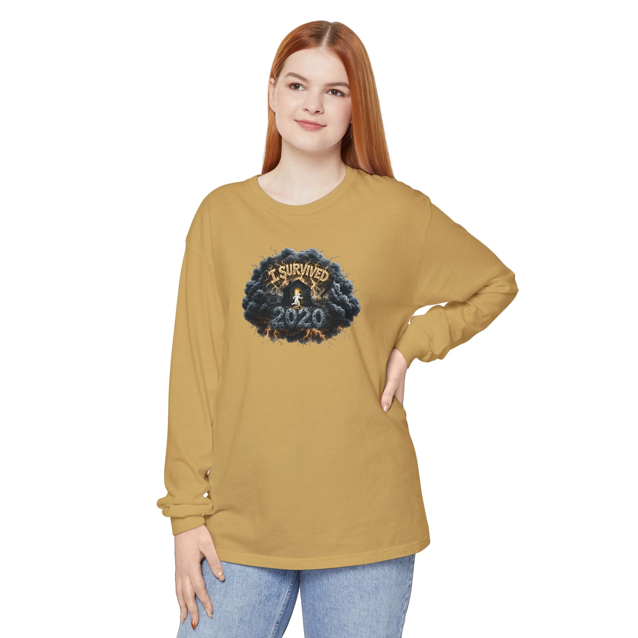 I Survived 2020 — Original PILOT Design: Director's Cut Unisex Garment-Dyed Long Sleeve T-Shirt