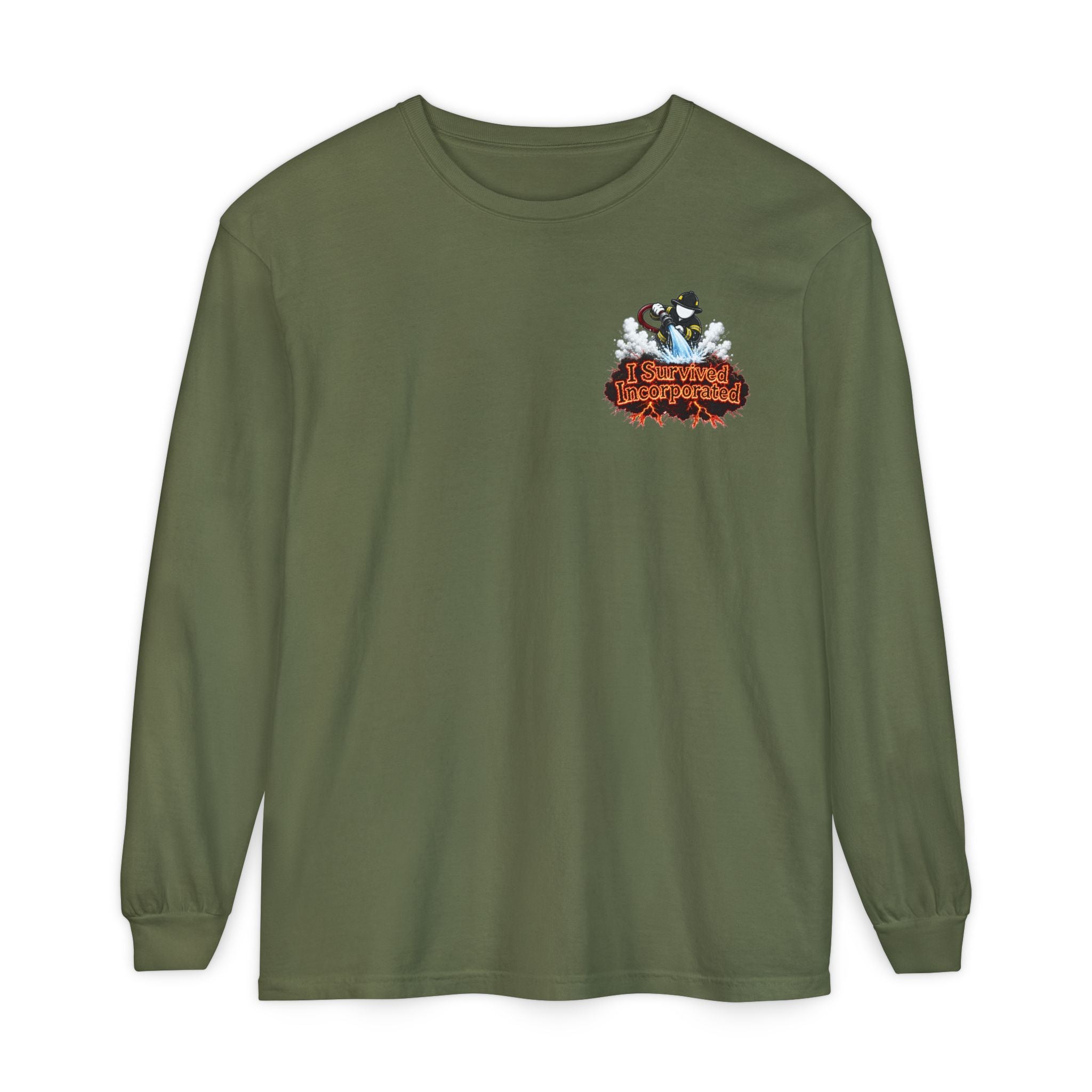I Survived 2020 — "Please Stand By" Test Pattern Tee Wildfire Signal Edition Summer Premiere Unisex Garment-Dyed Long Sleeve T-Shirt