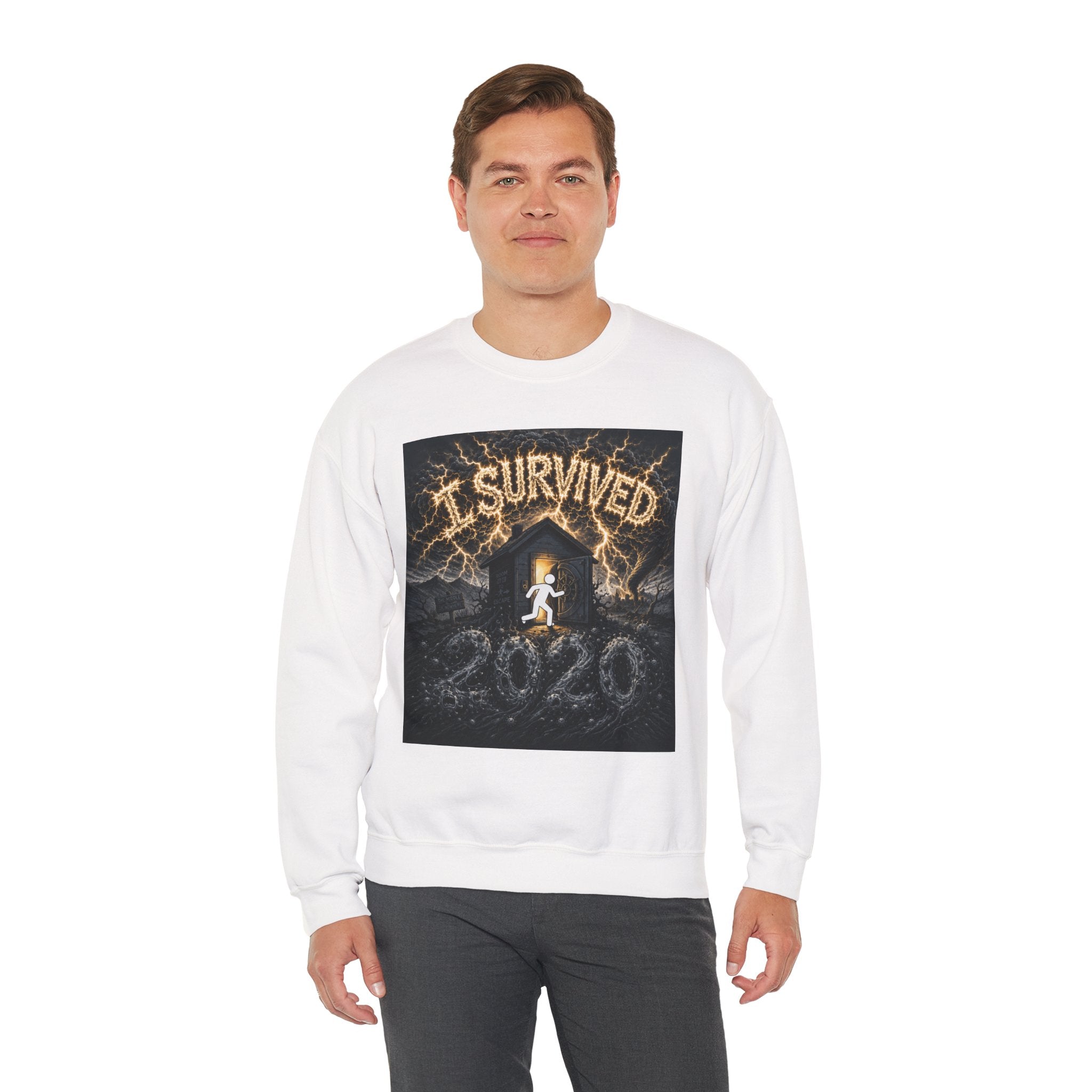 I Survived 2020 — Original Design Teaser Tee | Season 1 Premiere Drop Unisex Heavy Blend™ Crewneck Sweatshirt