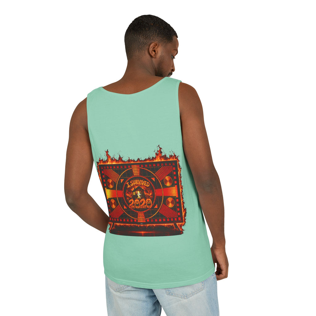 I Survived 2020 — "Please Stand By" Test Pattern Tee Wildfire Signal Edition Summer Premiere Unisex Garment-Dyed Tank Top
