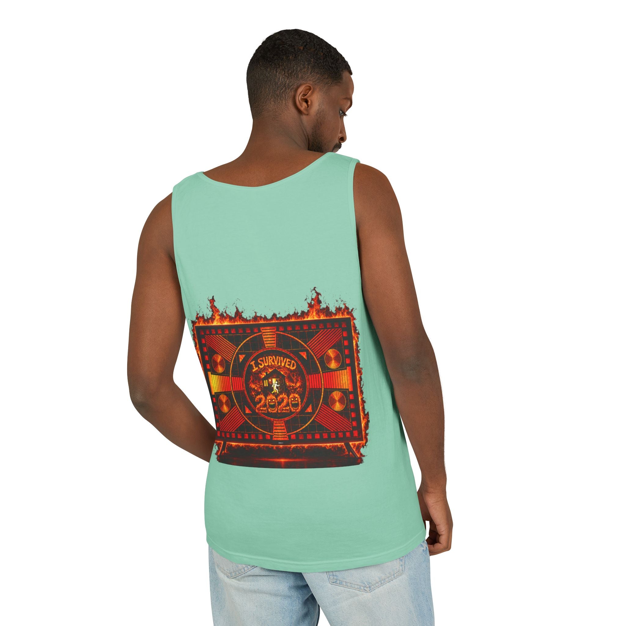 I Survived 2020 — "Please Stand By" Test Pattern Tee Wildfire Signal Edition Summer Premiere Unisex Garment-Dyed Tank Top