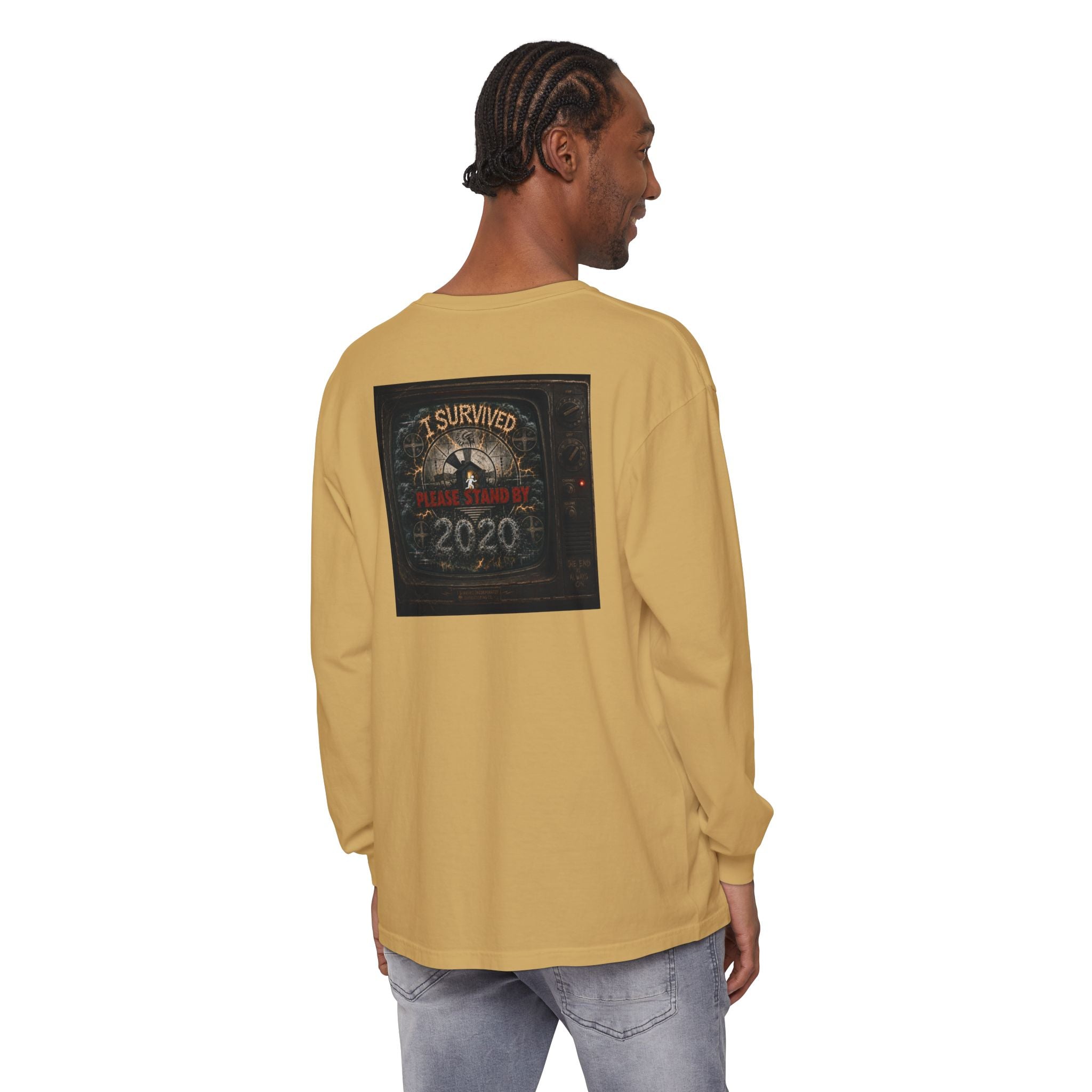 I Survived 2020 — "Please Stand By" Test Pattern Tee Summer Premier Unisex Garment-Dyed Long Sleeve T-Shirt