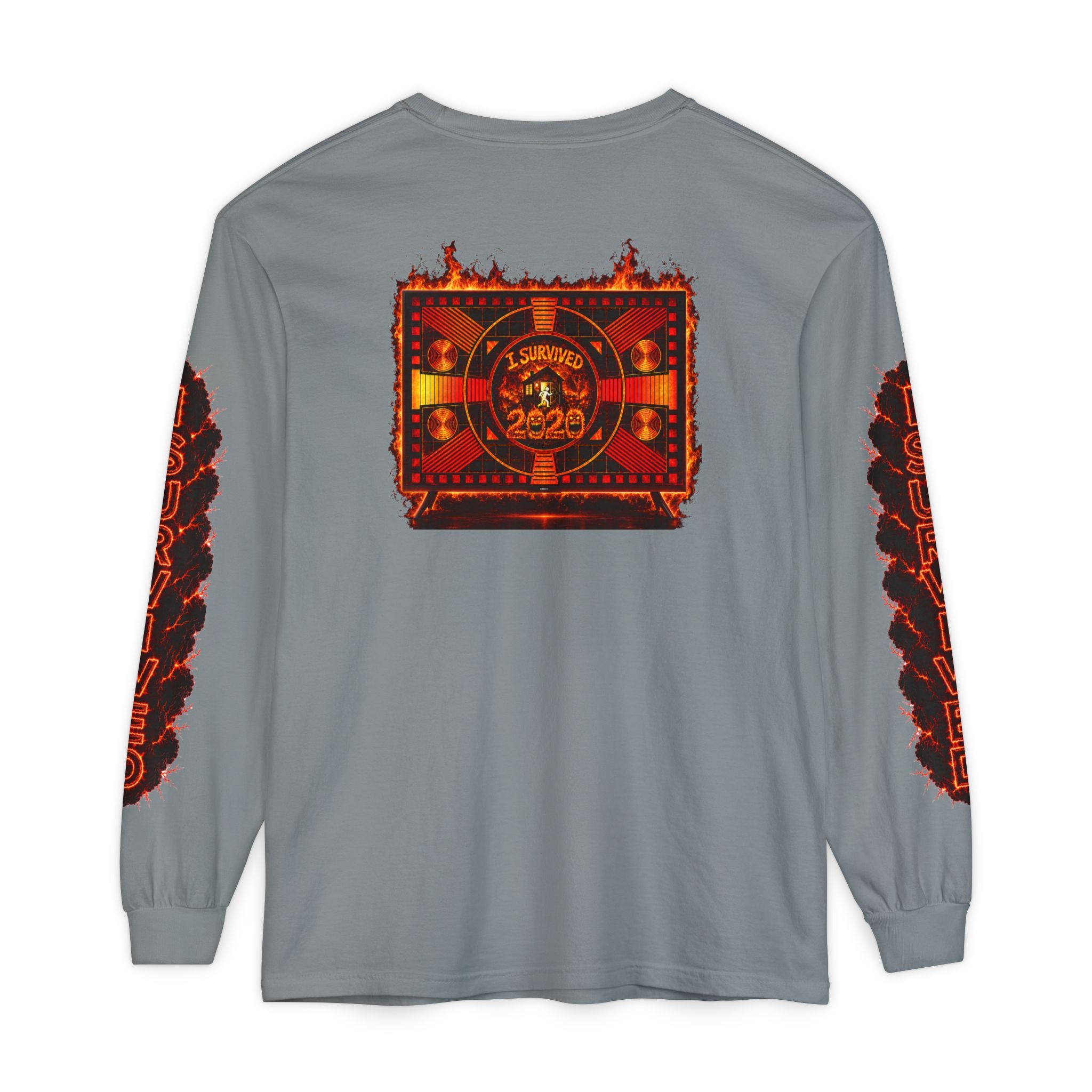 I Survived 2020 — "Please Stand By" Test Pattern Tee Special Edition Wildfire Signal Edition Summer Premiere Unisex Garment-Dyed Long Sleeve T-Shirt