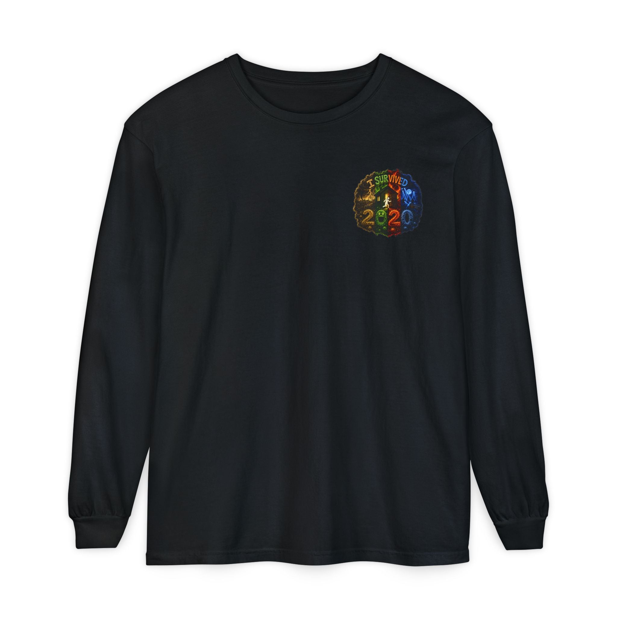 I Survived 2020 — "No Signal" Test Pattern Tee Alien Broadcast Finale Summer Premiere Garment-Dyed Long Sleeve T-Shirt