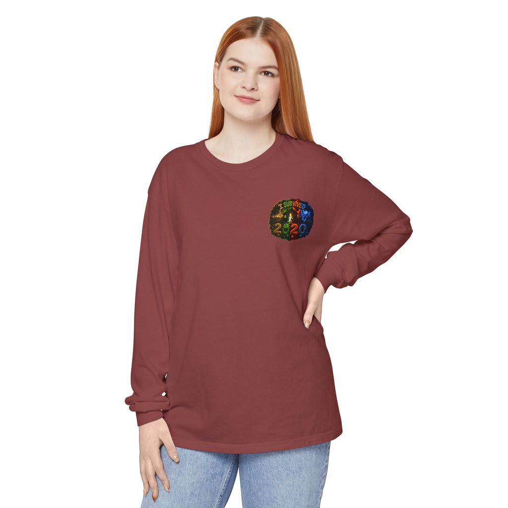 I Survived 2020 — "No Signal" Test Pattern Tee Alien Broadcast Finale Summer Premiere Garment-Dyed Long Sleeve T-Shirt