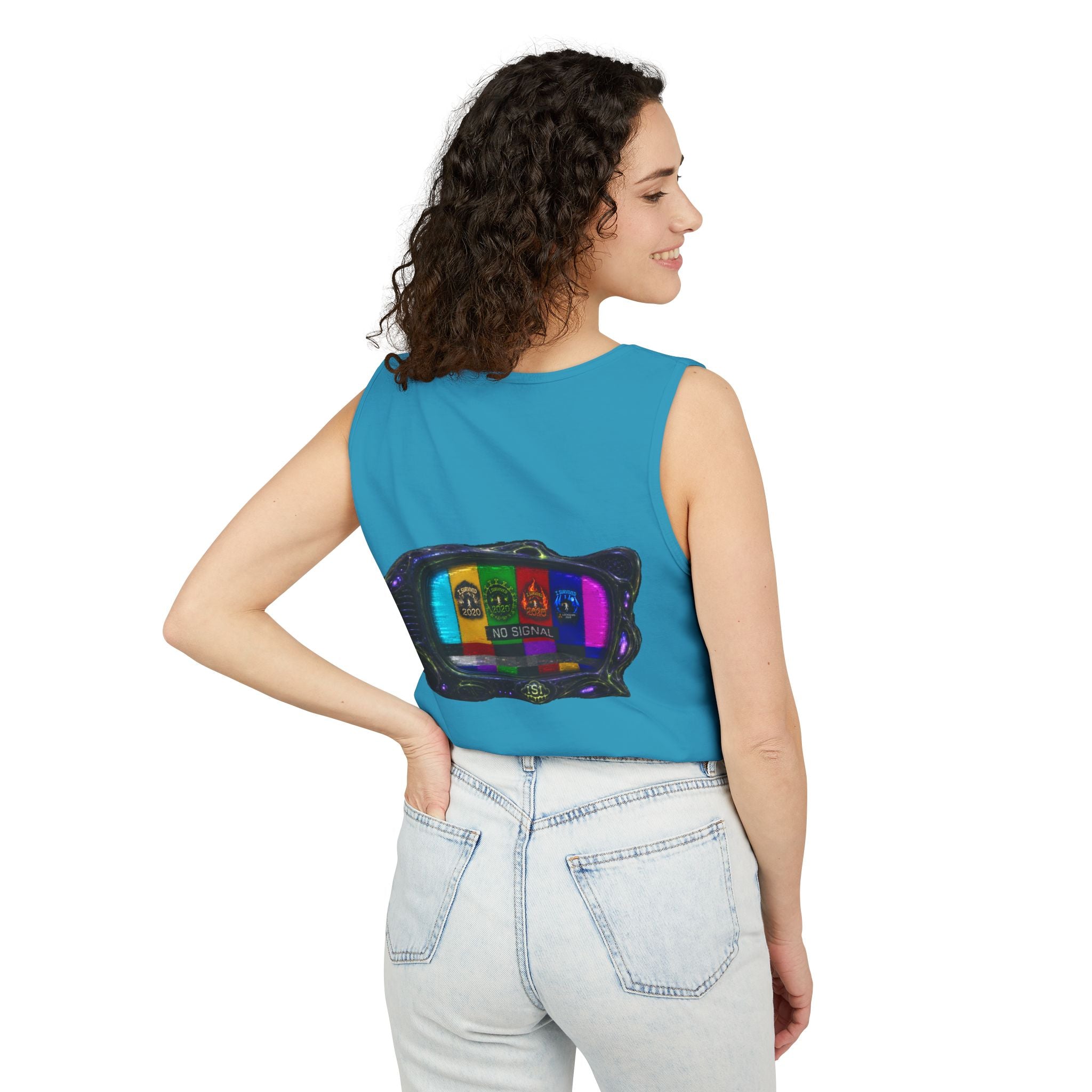 I Survived 2020 — "No Signal" Test Pattern Tee Alien Broadcast Finale Summer Premiere Unisex Garment-Dyed Tank Top