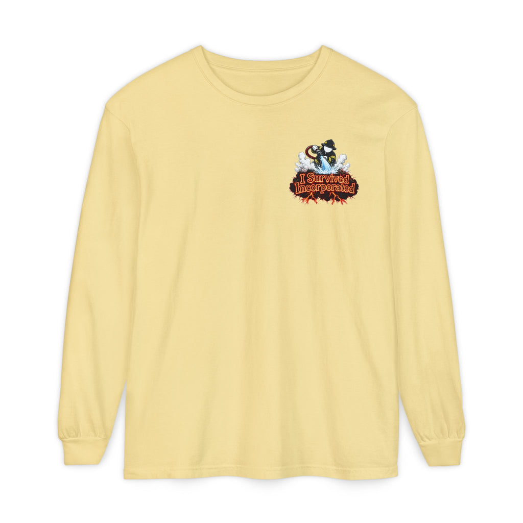 I Survived 2020 — "Please Stand By" Test Pattern Tee Wildfire Signal Edition Summer Premiere Unisex Garment-Dyed Long Sleeve T-Shirt
