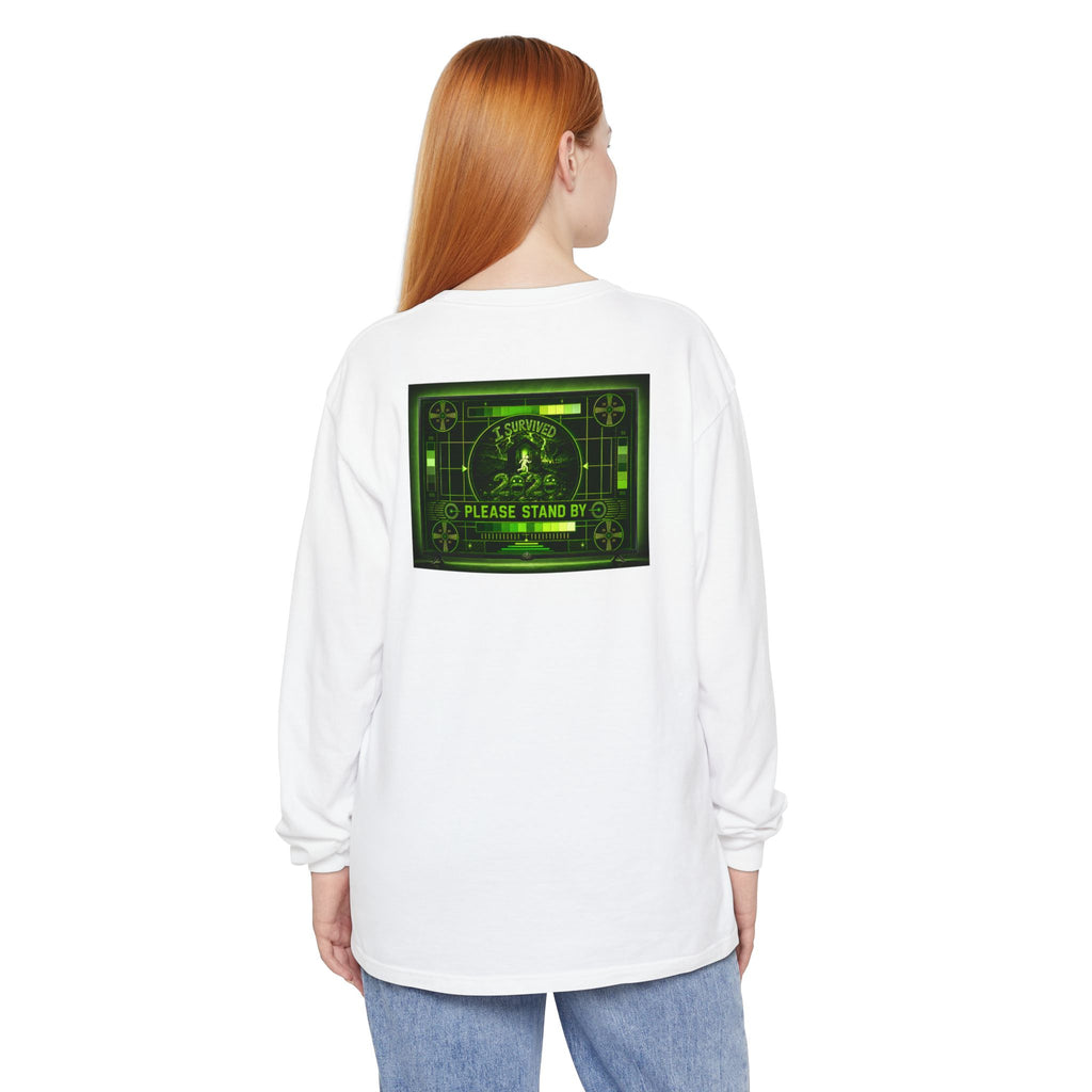 I Survived 2020 — "Please Stand By" Test Pattern Toxic Signal Tee Summer Premiere Unisex Garment-Dyed Long Sleeve T-Shirt