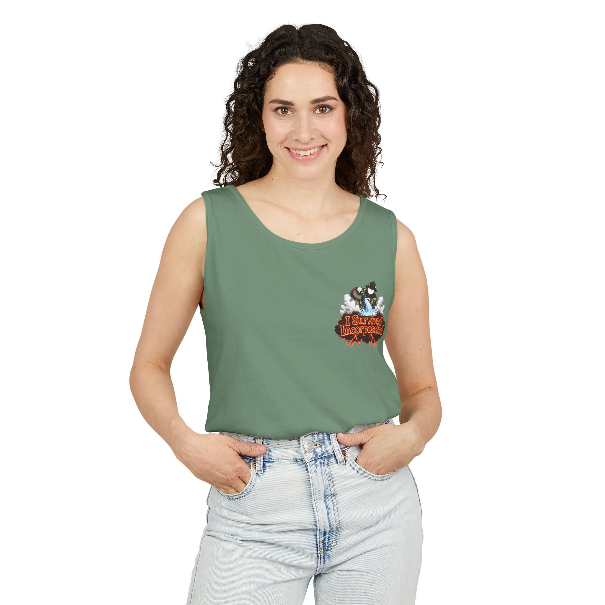 I Survived 2020 — "Please Stand By" Test Pattern Tee Wildfire Signal Edition Summer Premiere Unisex Garment-Dyed Tank Top