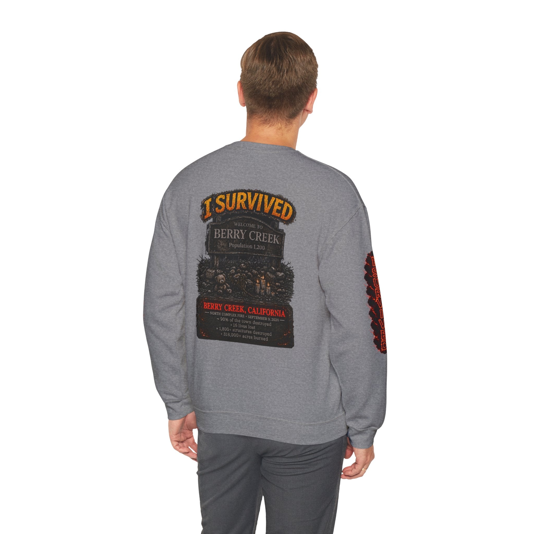 I Survived 2020 — WILDFIRES S2:E1: Director's Cut "Berry Creek" Memorial Unisex Heavy Blend™ Crewneck Sweatshirt