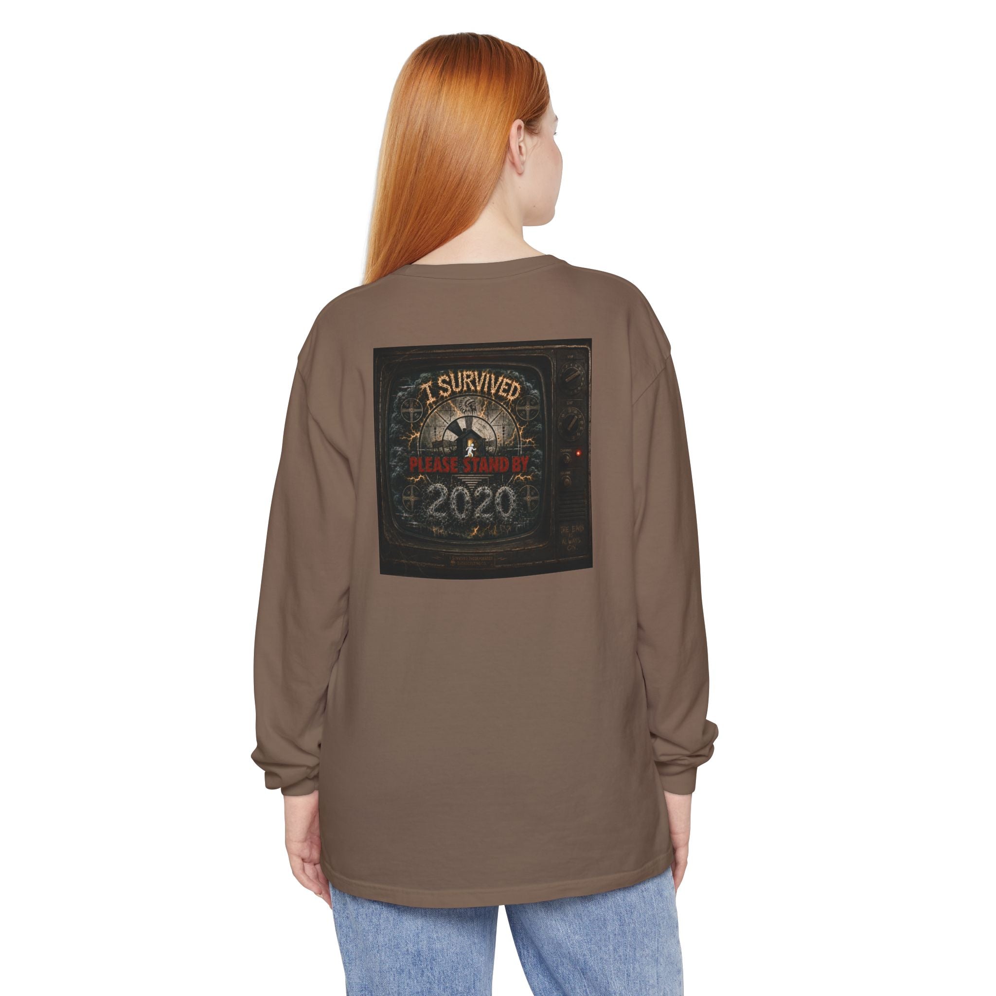 I Survived 2020 — "Please Stand By" Test Pattern Tee Summer Premier Unisex Garment-Dyed Long Sleeve T-Shirt