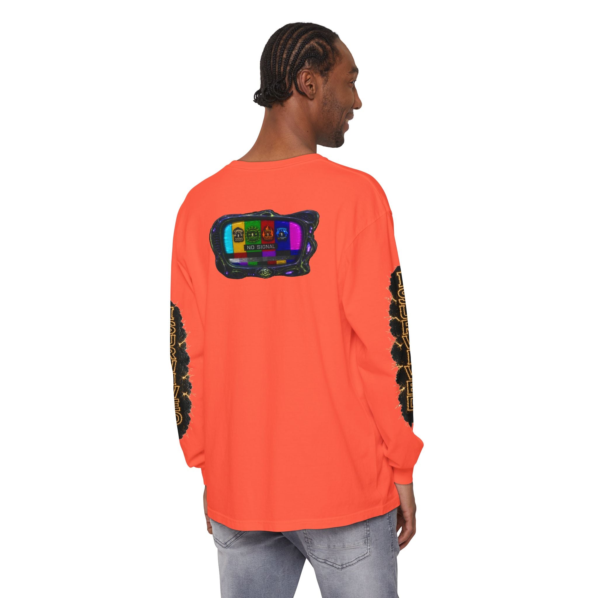 I Survived 2020 — "No Signal" Test Pattern Tee Special Edition Alien Broadcast Finale Summer Premiere Unisex Garment-Dyed Long Sleeve T-Shirt