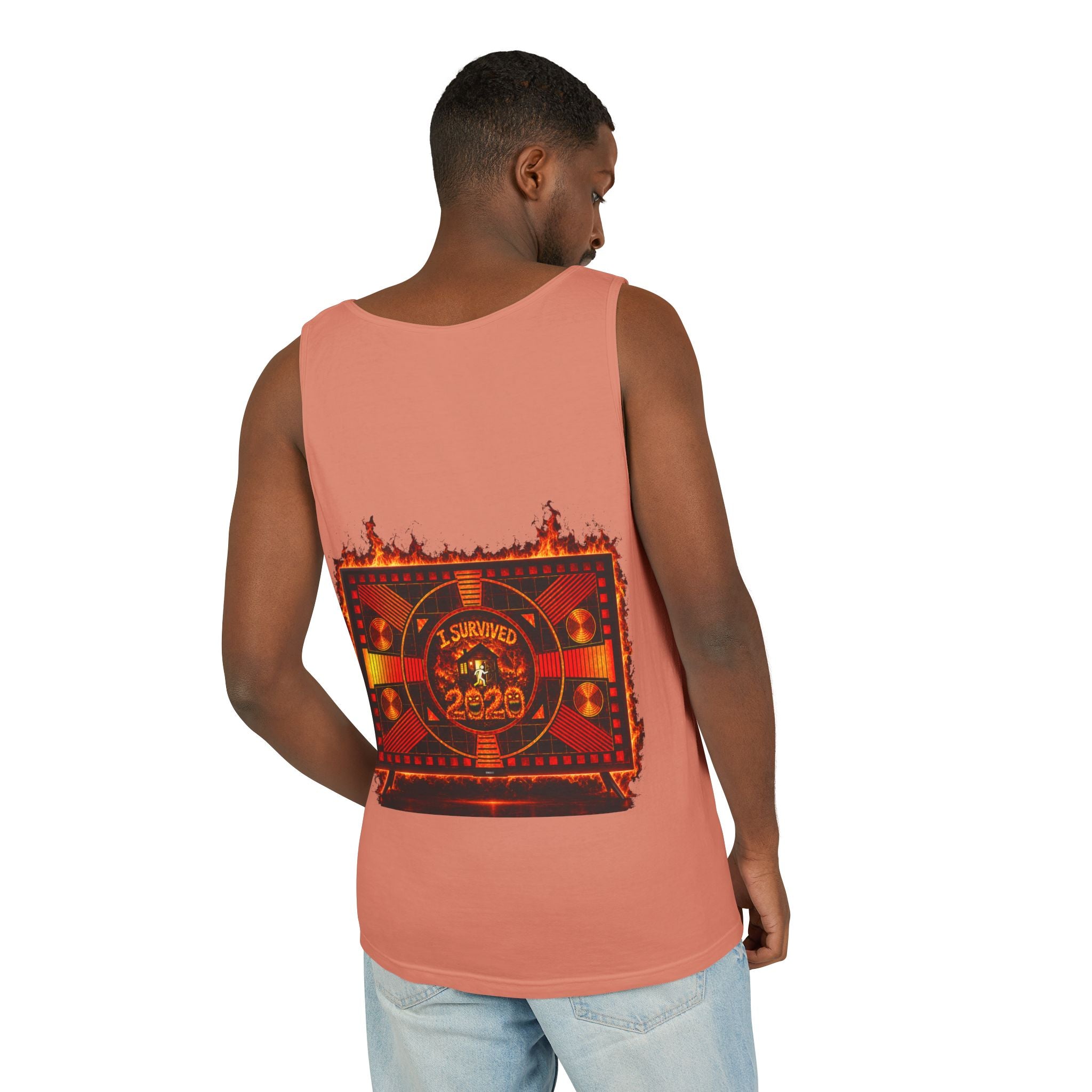 I Survived 2020 — "Please Stand By" Test Pattern Tee Wildfire Signal Edition Summer Premiere Unisex Garment-Dyed Tank Top