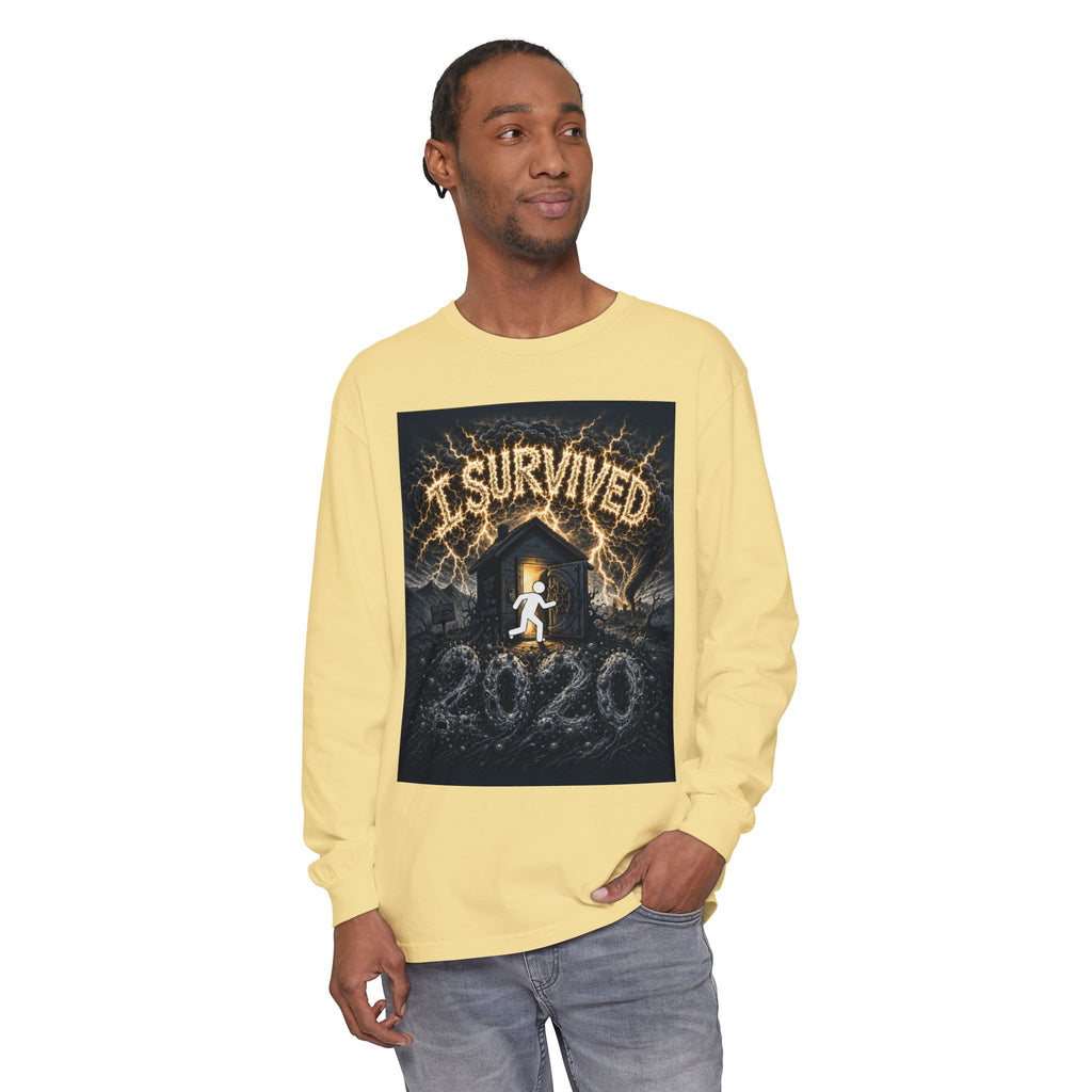 I Survived 2020 — Original Design Teaser Tee | Season 1 Premiere Drop Unisex Garment-dyed Long Sleeve T-Shirt