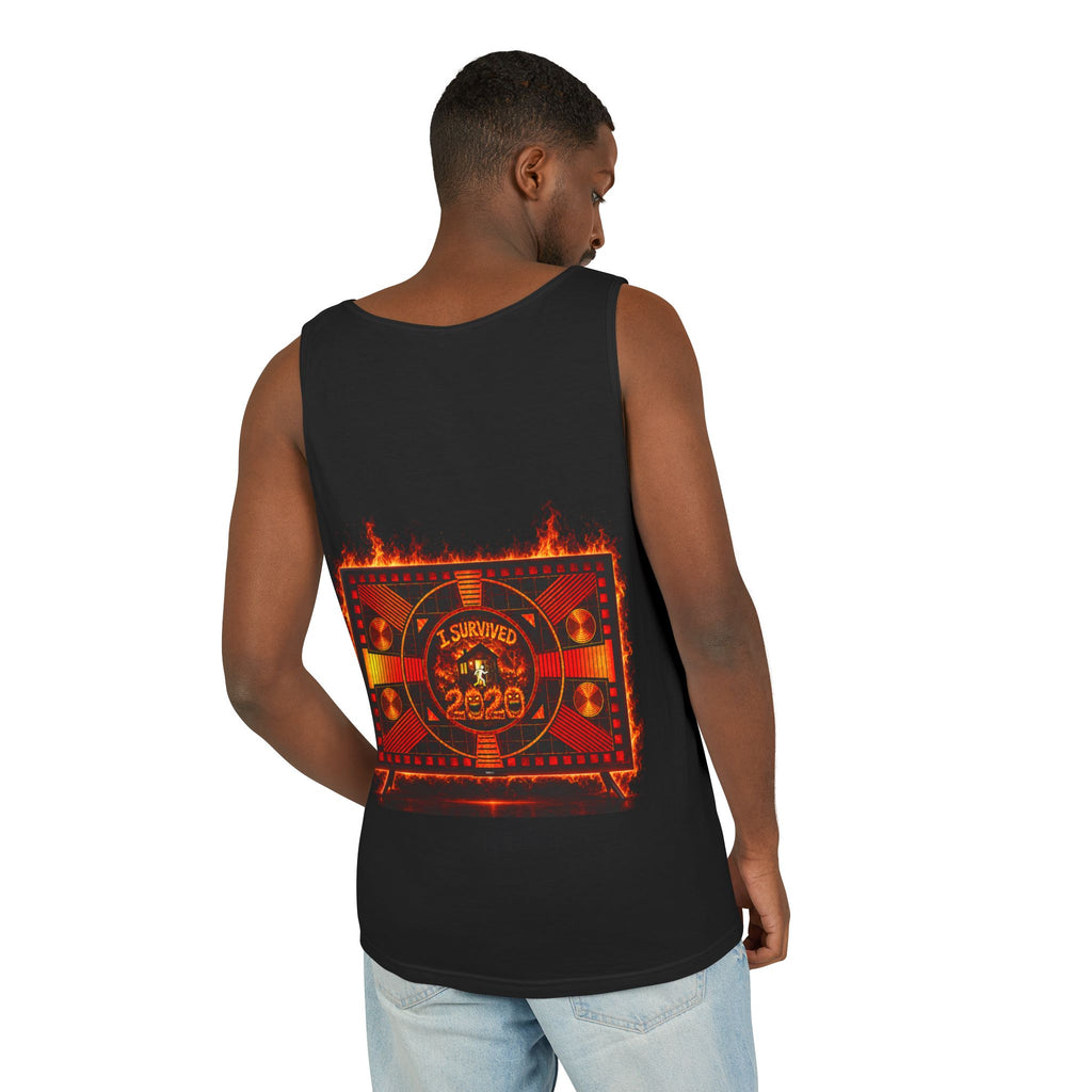 I Survived 2020 — "Please Stand By" Test Pattern Tee Wildfire Signal Edition Summer Premiere Unisex Garment-Dyed Tank Top