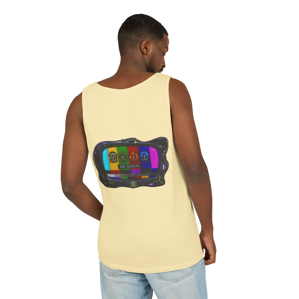 I Survived 2020 — "No Signal" Test Pattern Tee Alien Broadcast Finale Summer Premiere Unisex Garment-Dyed Tank Top