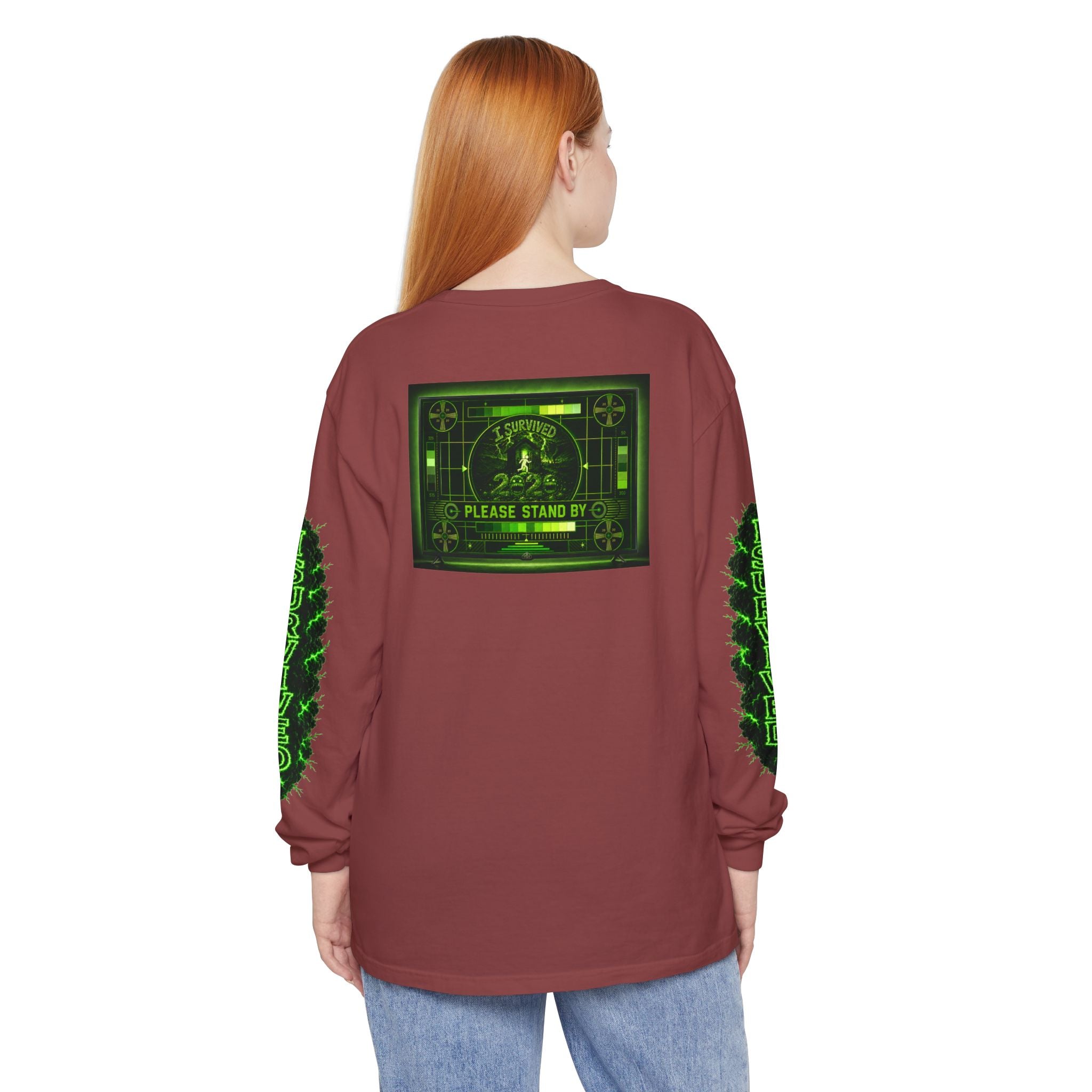 I Survived 2020 — "Please Stand By" Test Pattern Toxic Signal Tee Special Edition Summer Premiere Unisex Garment-Dyed Long Sleeve T-Shirt