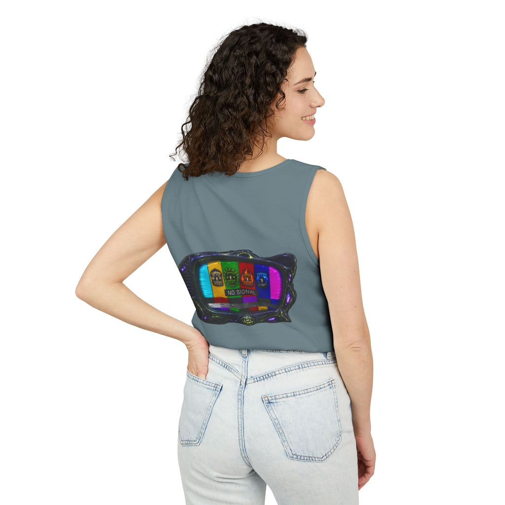 I Survived 2020 — "No Signal" Test Pattern Tee Alien Broadcast Finale Summer Premiere Unisex Garment-Dyed Tank Top