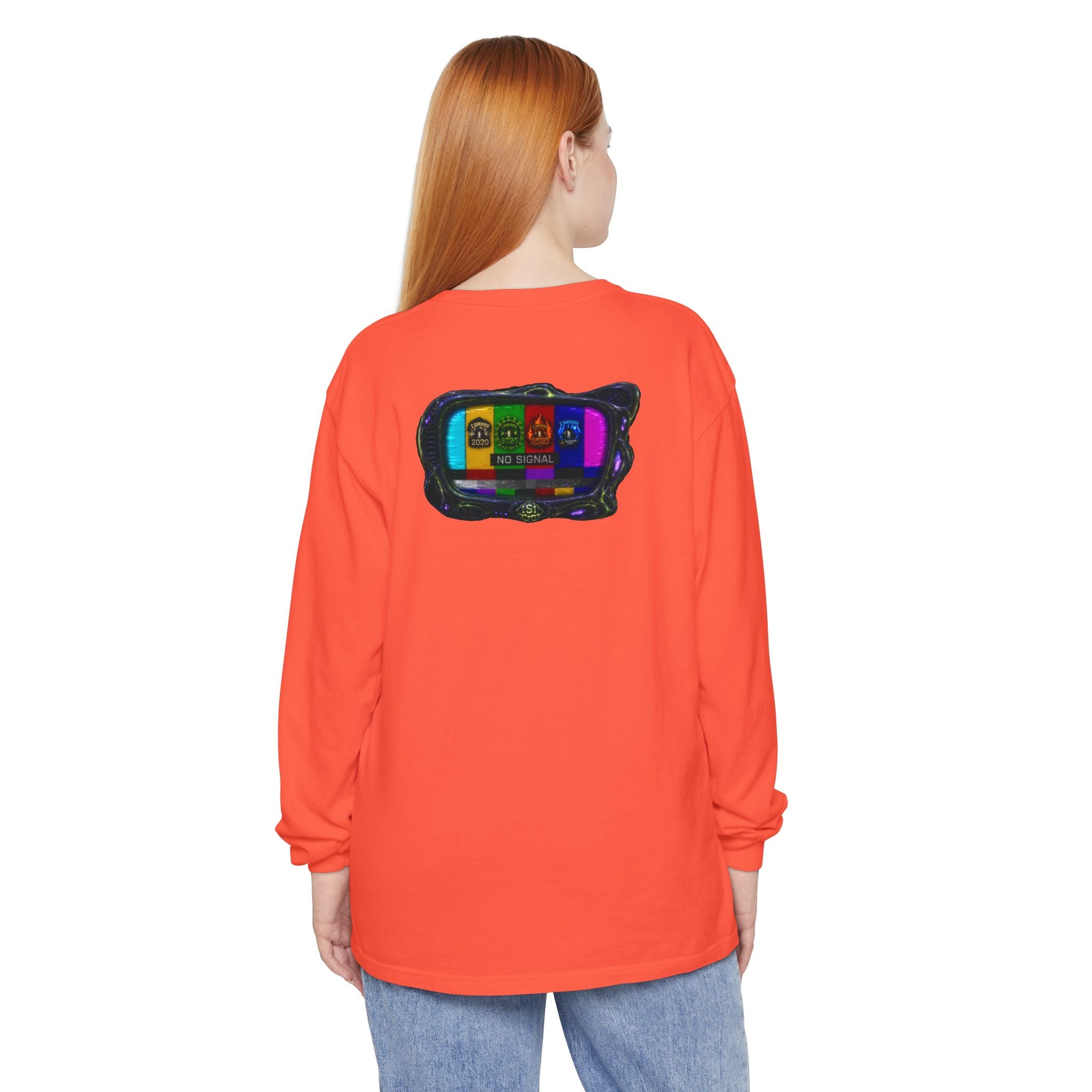 I Survived 2020 — "No Signal" Test Pattern Tee Alien Broadcast Finale Summer Premiere Garment-Dyed Long Sleeve T-Shirt