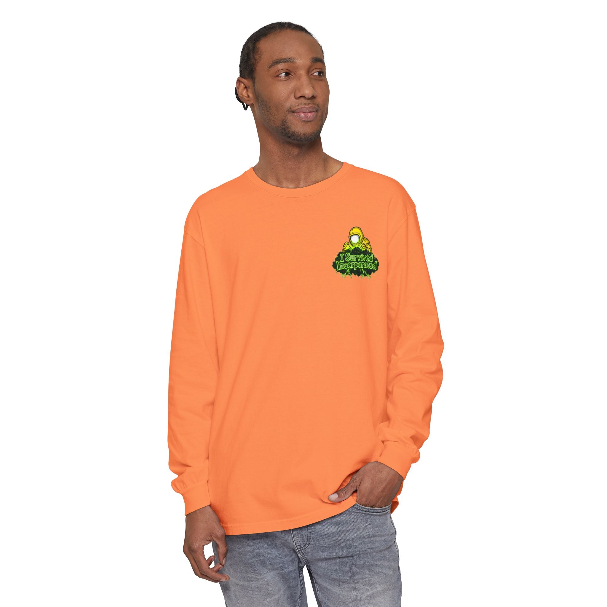 I Survived 2020 — "Please Stand By" Test Pattern Toxic Signal Tee Summer Premiere Unisex Garment-Dyed Long Sleeve T-Shirt