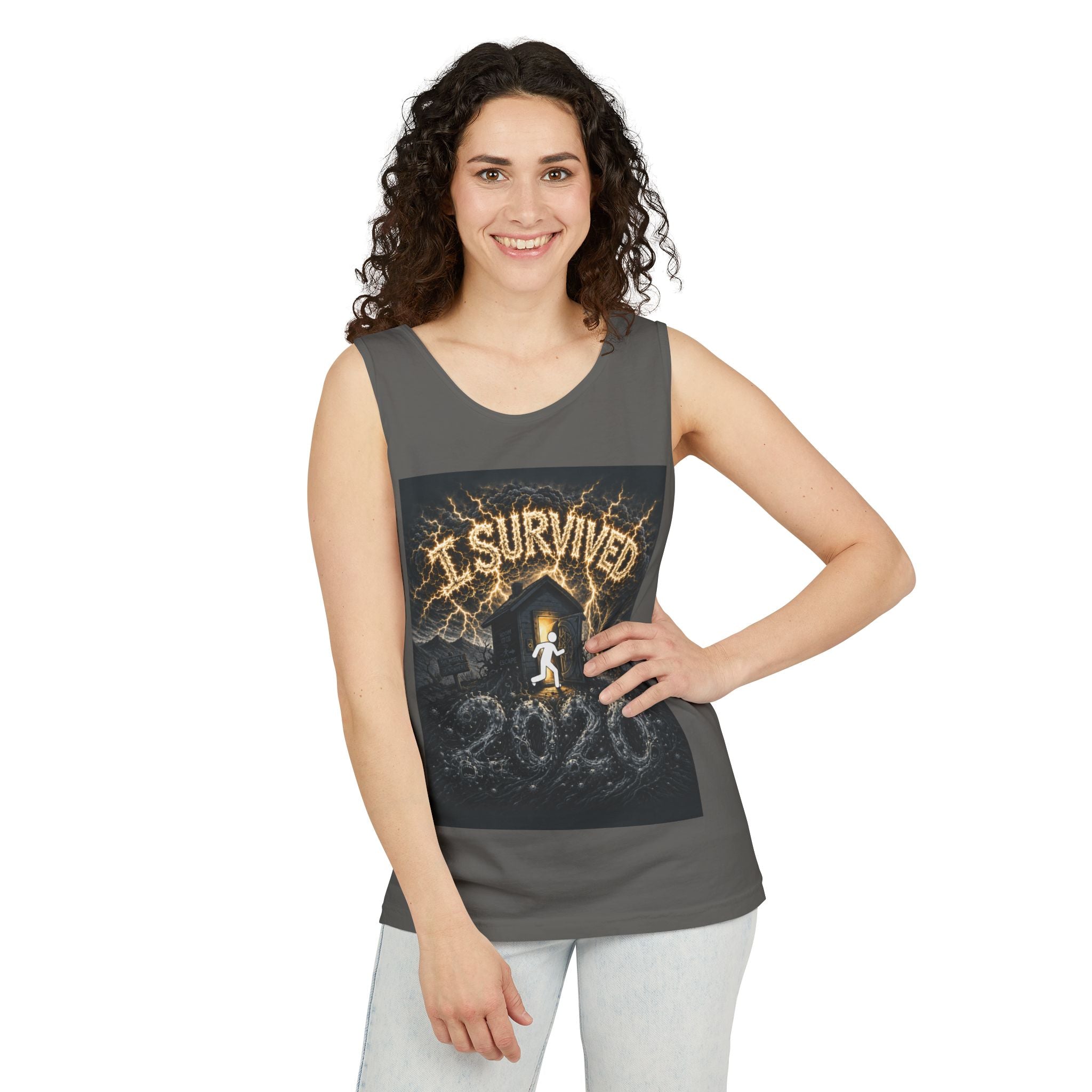 I Survived 2020 — Original Design Teaser Tee | Season 1 Premiere Drop Unisex Garment-Dyed Tank Top