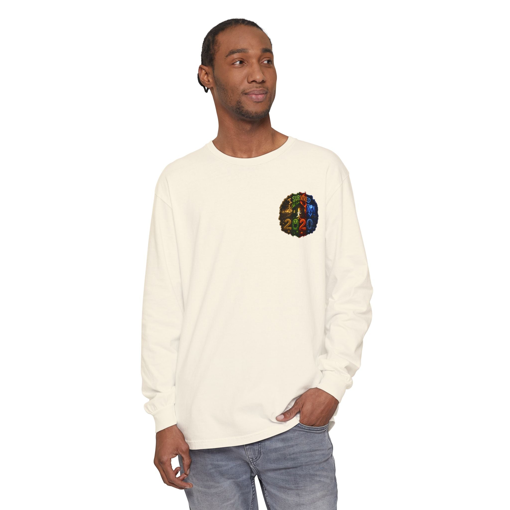 I Survived 2020 — "No Signal" Test Pattern Tee Alien Broadcast Finale Summer Premiere Garment-Dyed Long Sleeve T-Shirt
