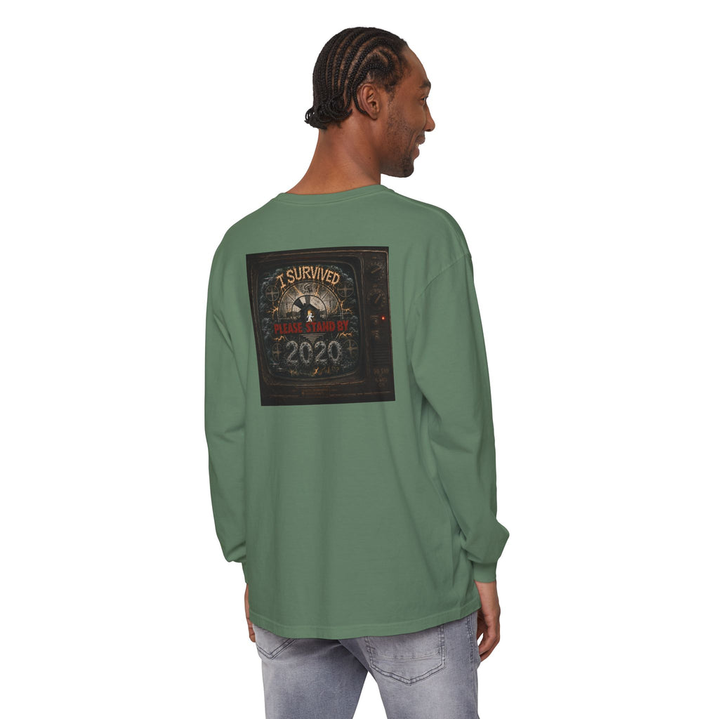 I Survived 2020 — "Please Stand By" Test Pattern Tee Summer Premier Unisex Garment-Dyed Long Sleeve T-Shirt