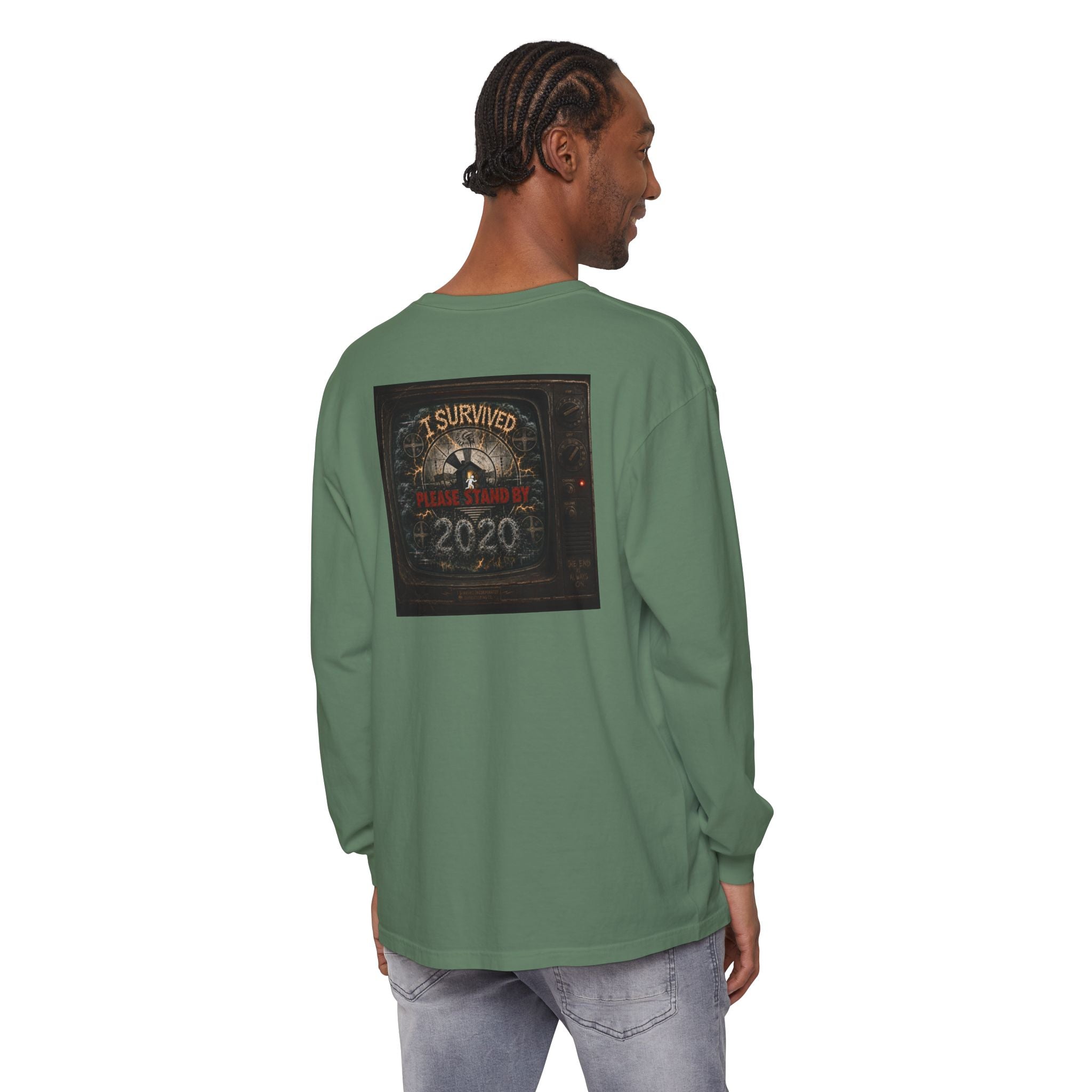 I Survived 2020 — "Please Stand By" Test Pattern Tee Summer Premier Unisex Garment-Dyed Long Sleeve T-Shirt