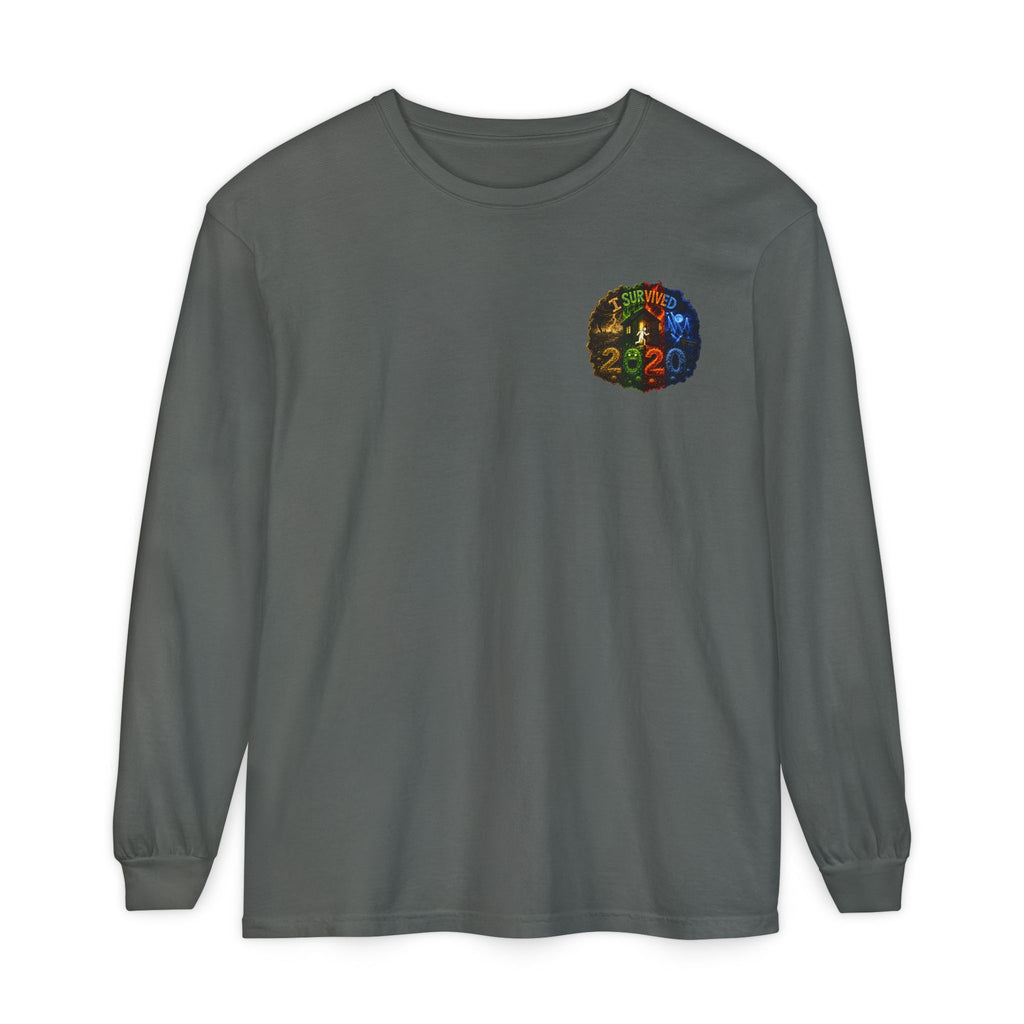 I Survived 2020 — "No Signal" Test Pattern Tee Alien Broadcast Finale Summer Premiere Garment-Dyed Long Sleeve T-Shirt