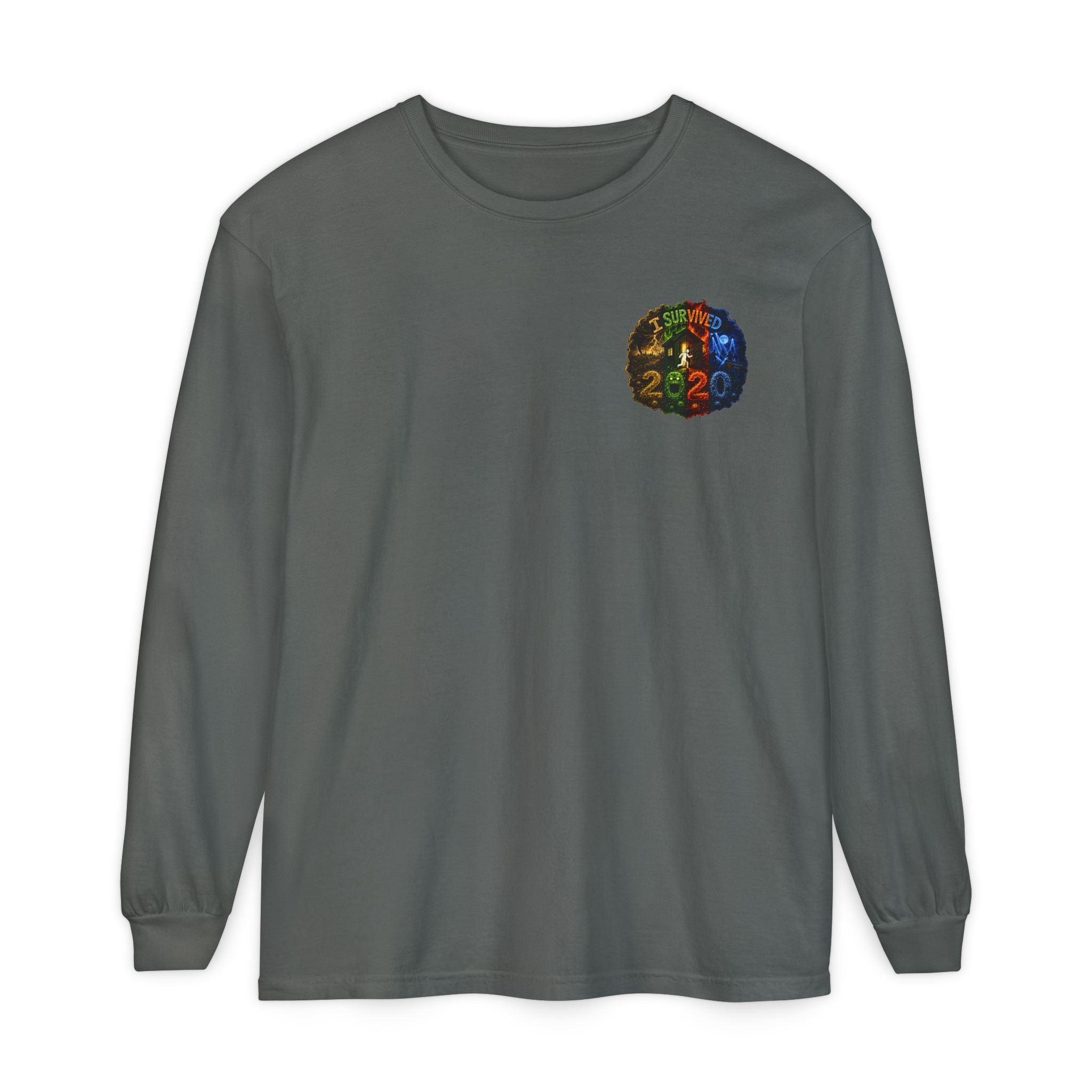 I Survived 2020 — "No Signal" Test Pattern Tee Alien Broadcast Finale Summer Premiere Garment-Dyed Long Sleeve T-Shirt