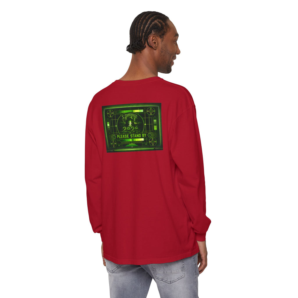 I Survived 2020 — "Please Stand By" Test Pattern Toxic Signal Tee Summer Premiere Unisex Garment-Dyed Long Sleeve T-Shirt